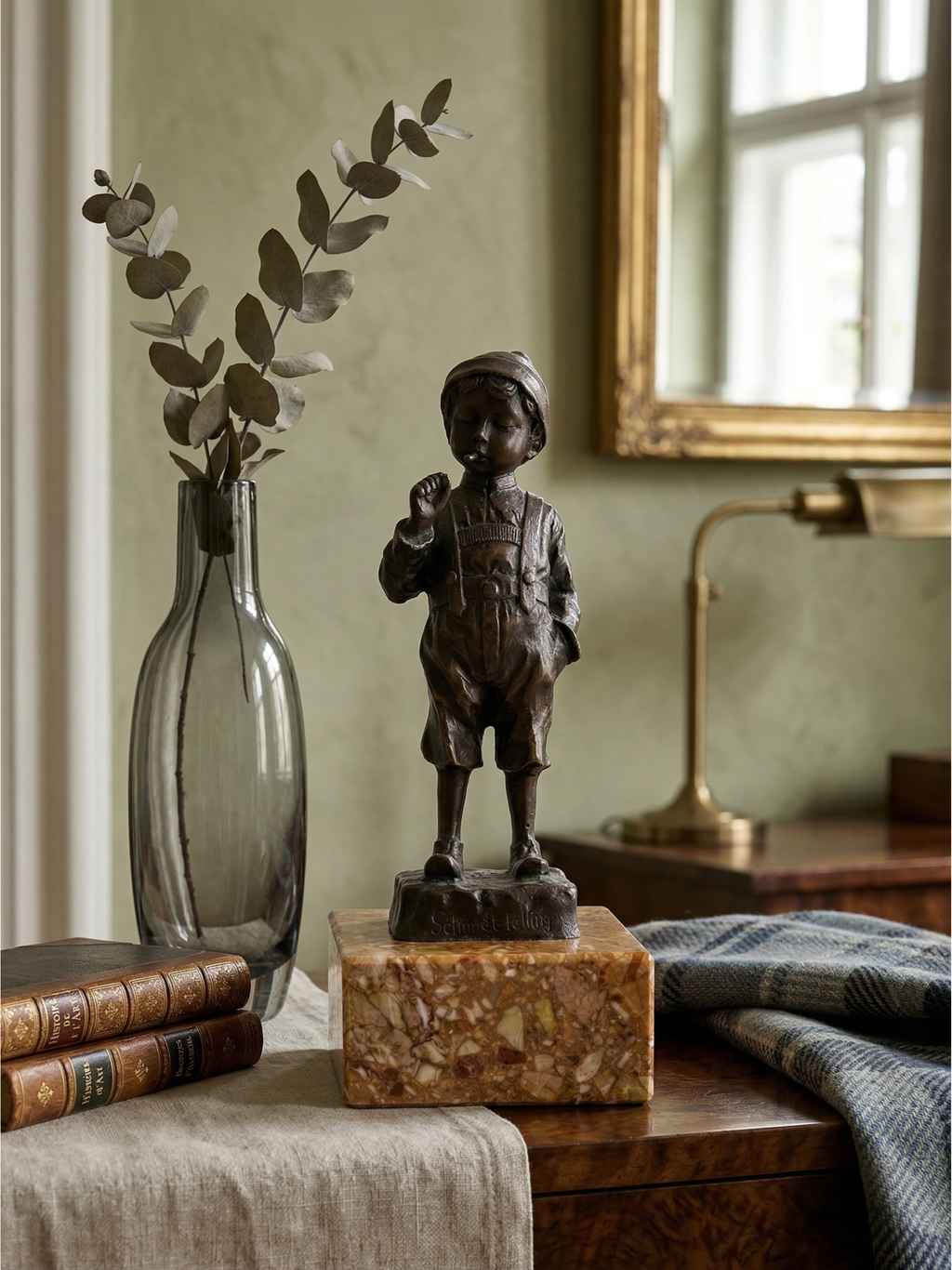 Bronze ancien signé Schmidt-Felling – Jeune garçon – Sculpture Belle Époque - 24cm