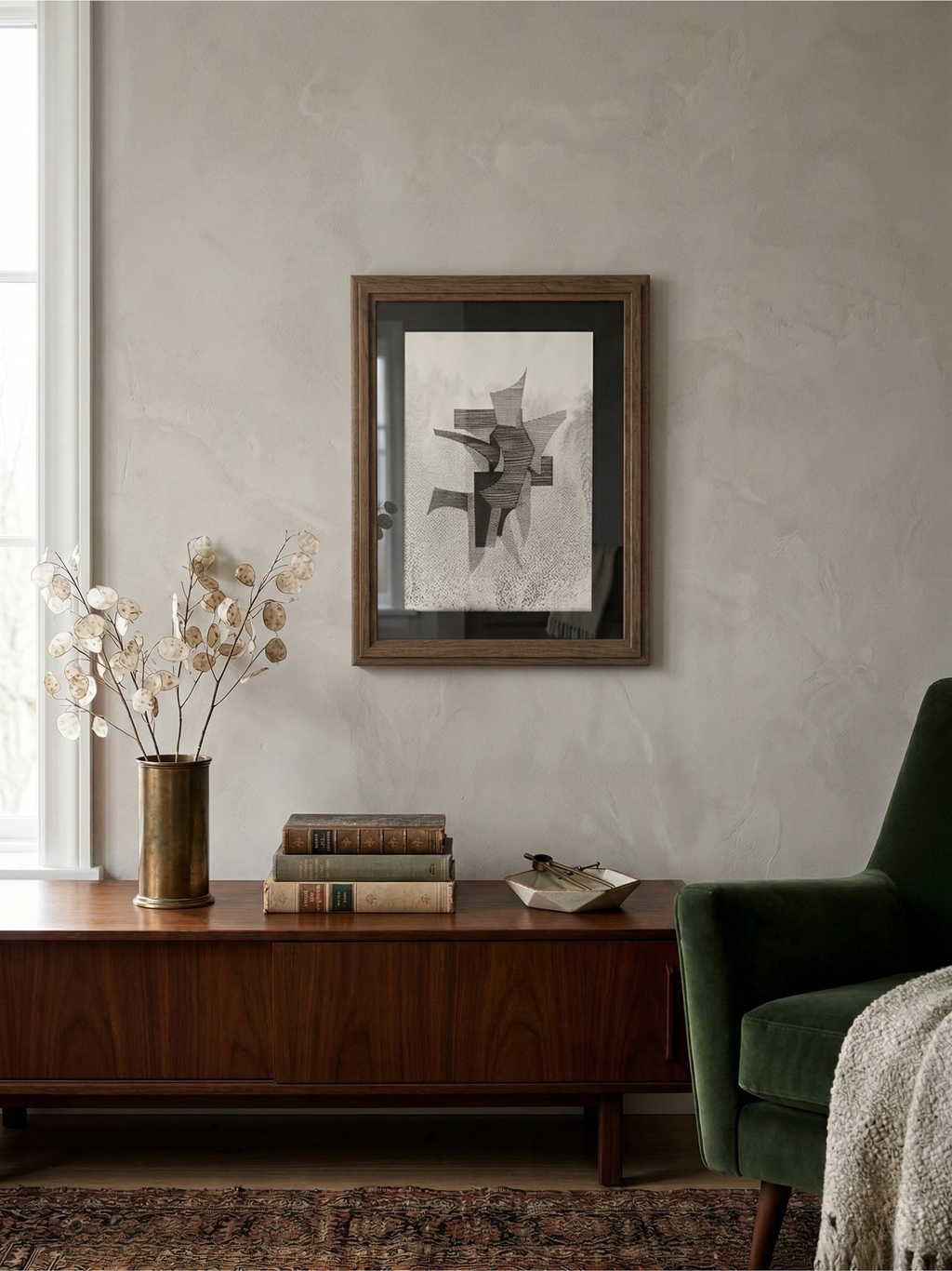 Œuvre originale sur papier encadrée, signée Eugène Eechaut, réalisée à l’encre en 1973