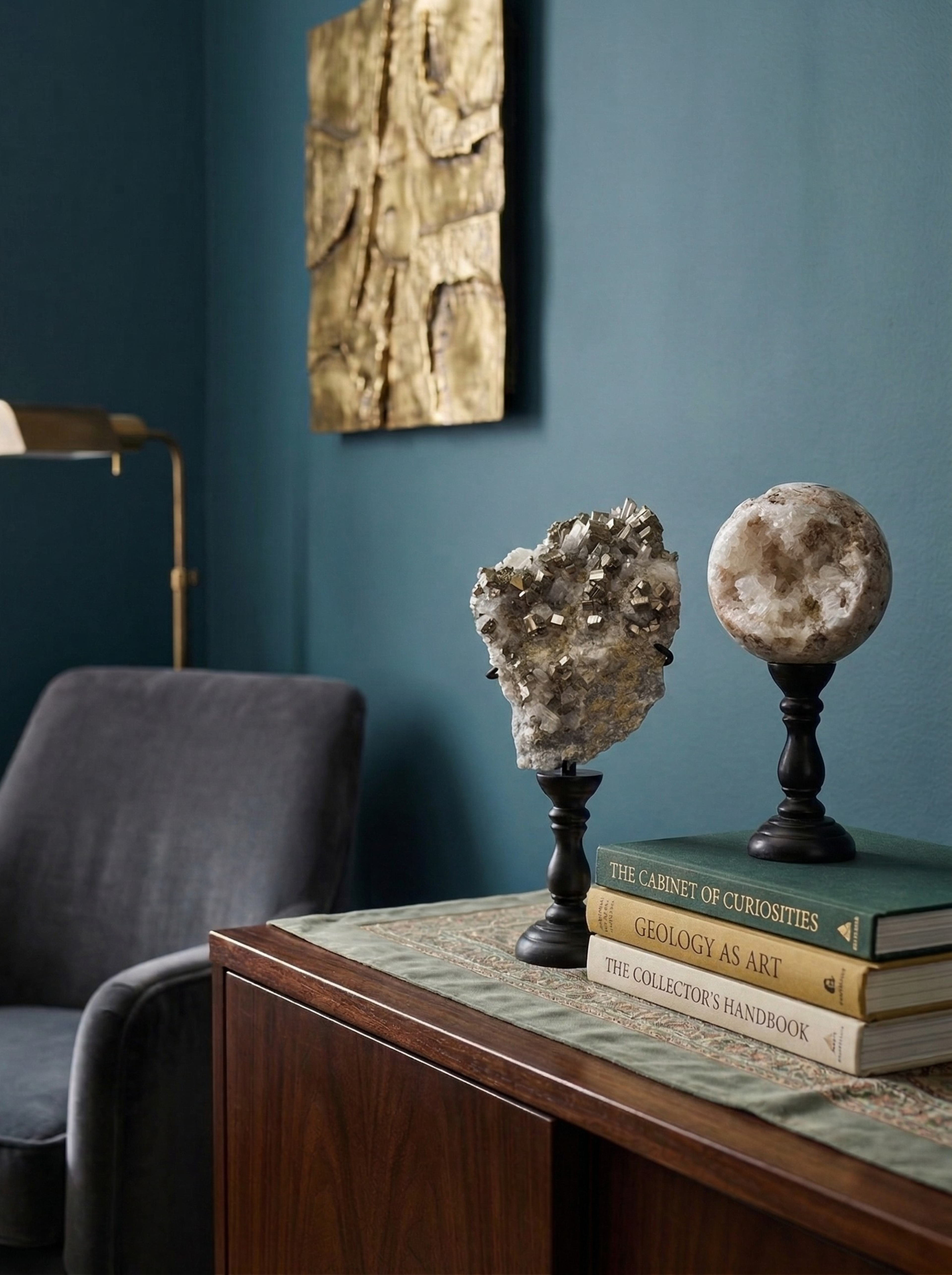 Pyrite & Crystalline Quartz Duo — Mineral Sculpture on Bases