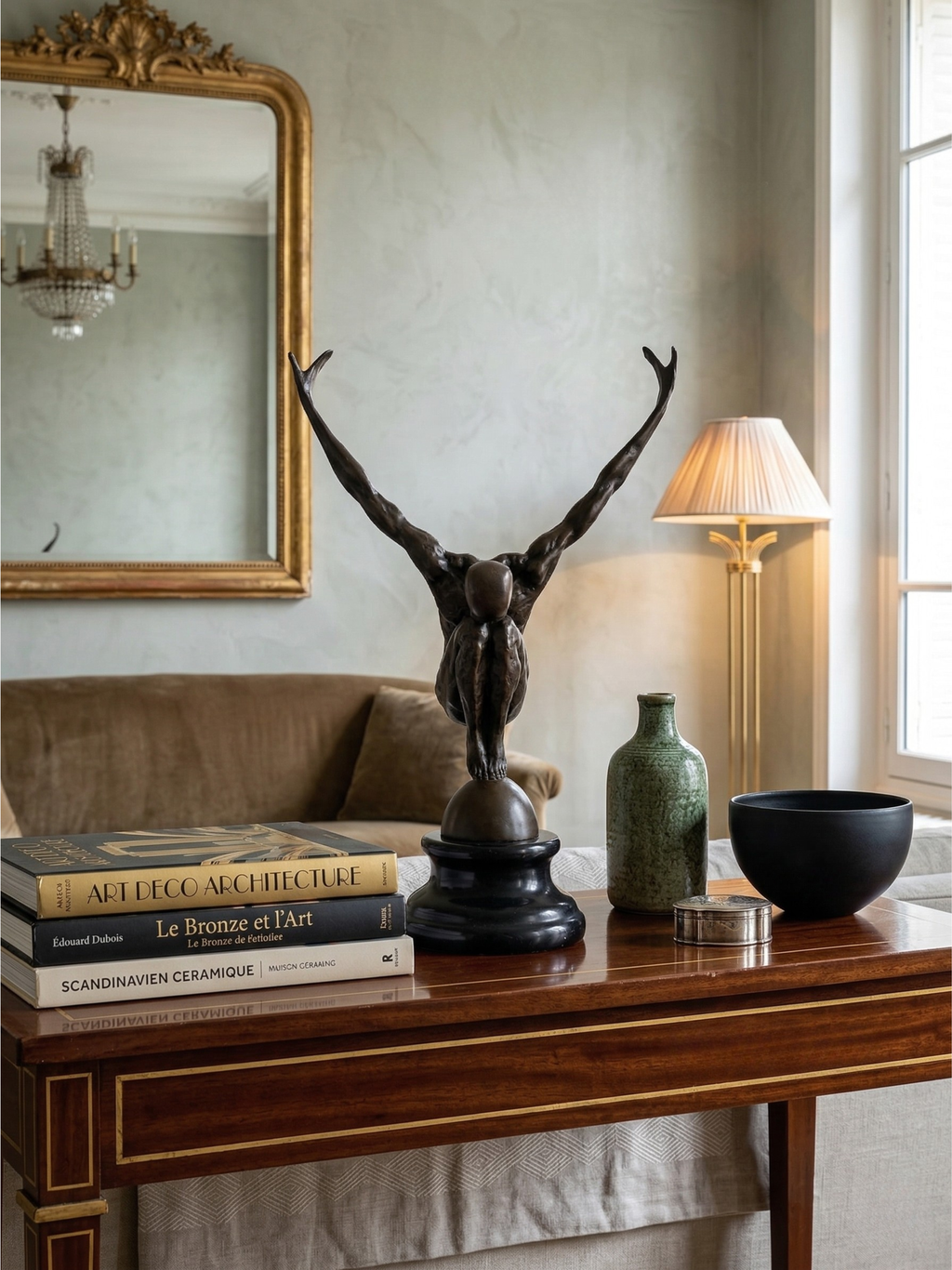 Skulptur im Art-déco-Stil – Balancierender männlicher Akt – Dekorative Bronze – 29 cm