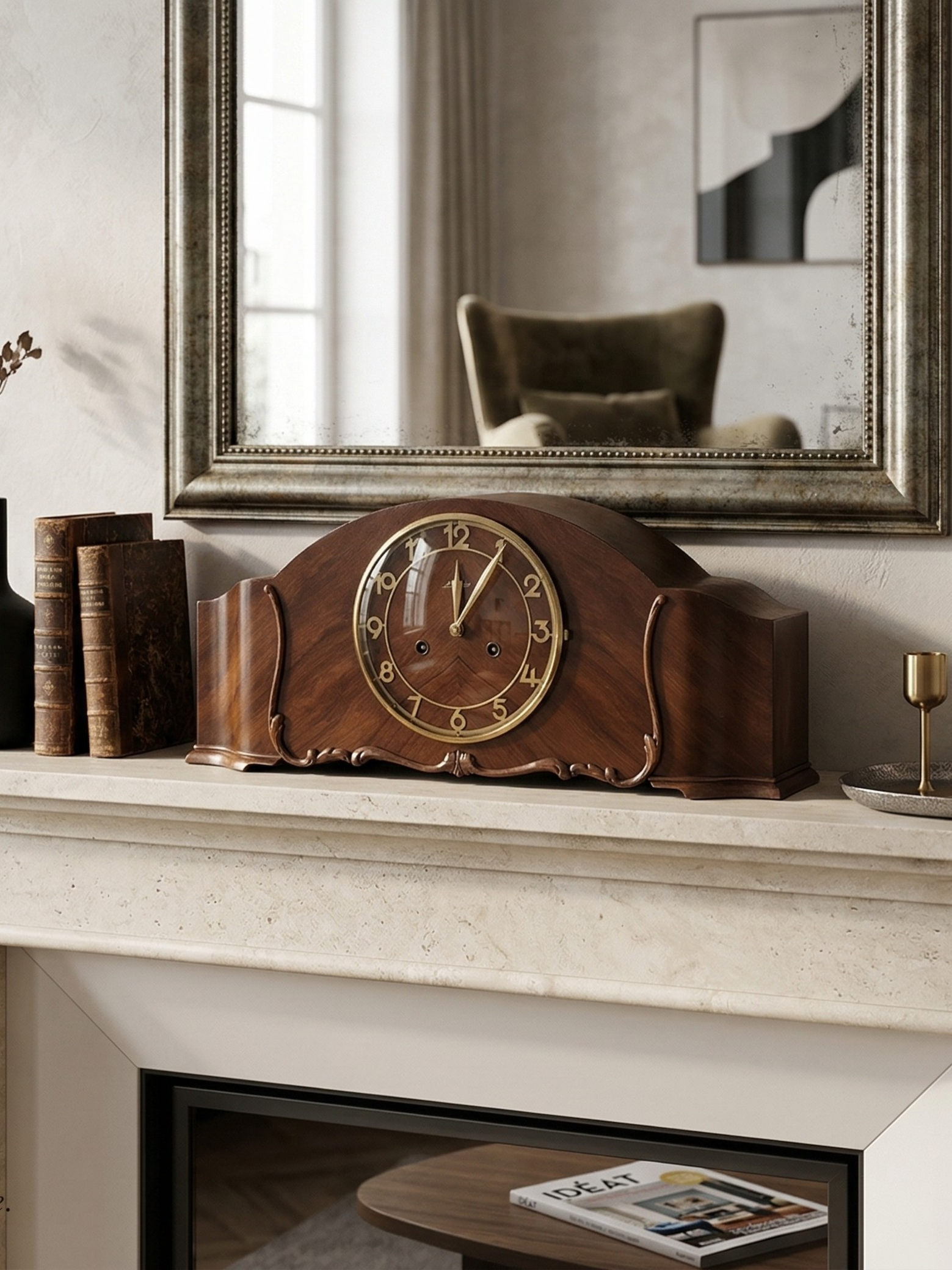 Art Deco Junghans mantel clock in veneered wood – mechanical movement – 1940s
