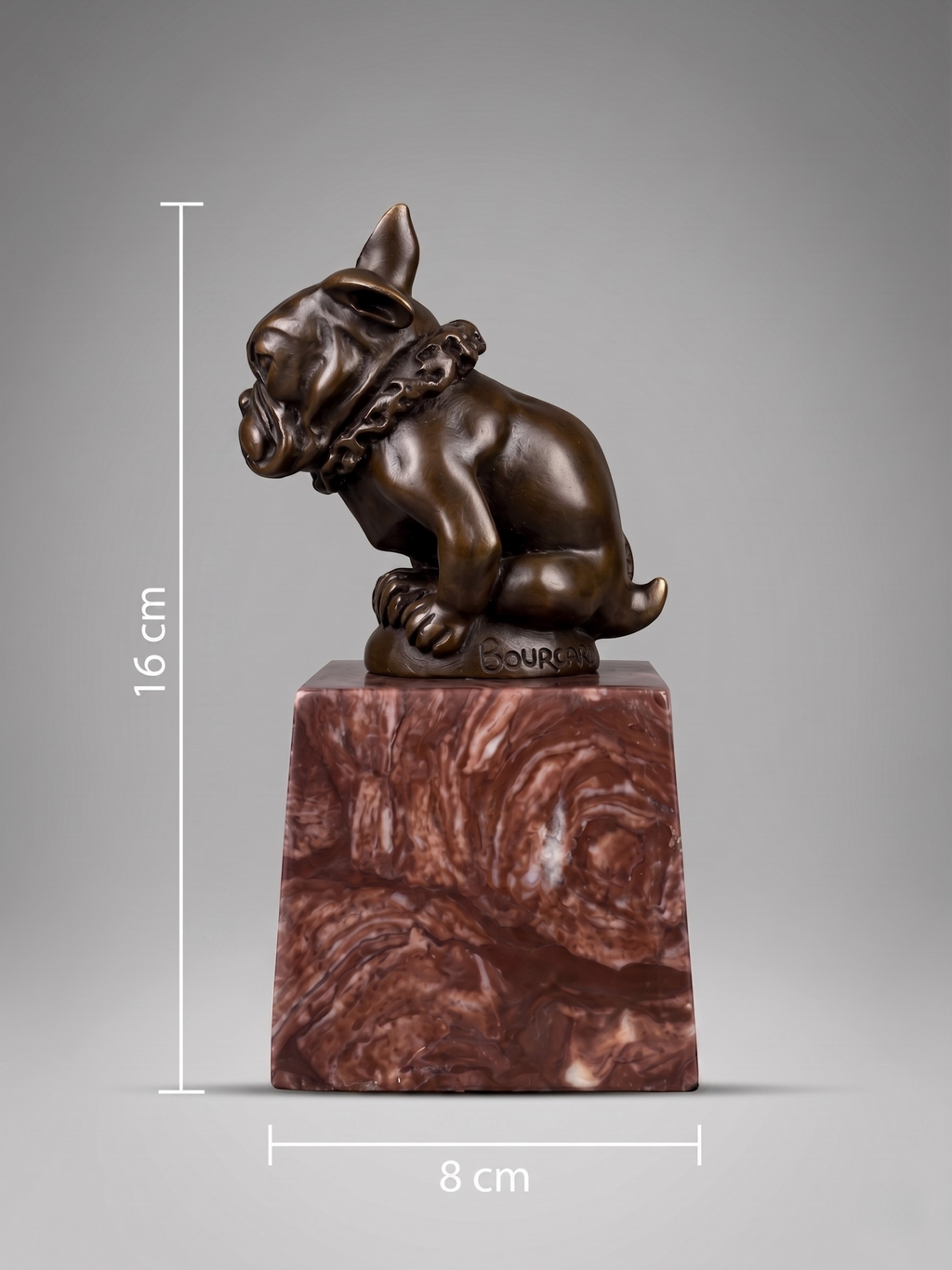 Sculpture de bouledogue en bronze patiné after Bourcart, sur socle en marbre
