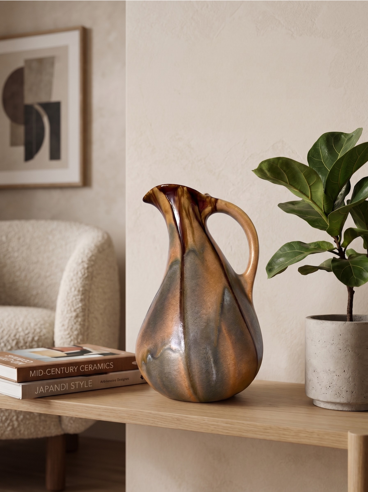 Vase pichet moderniste en céramique émaillée – Faïencerie de Thulin Belgique – modèle 199 – années 30/50