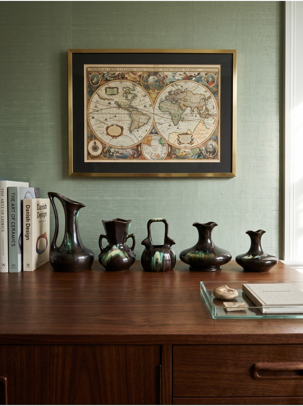 Grande collection de 5 céramiques belges modernistes émaillées – Thulin / AIRAIN – Art Déco – années 1930-50