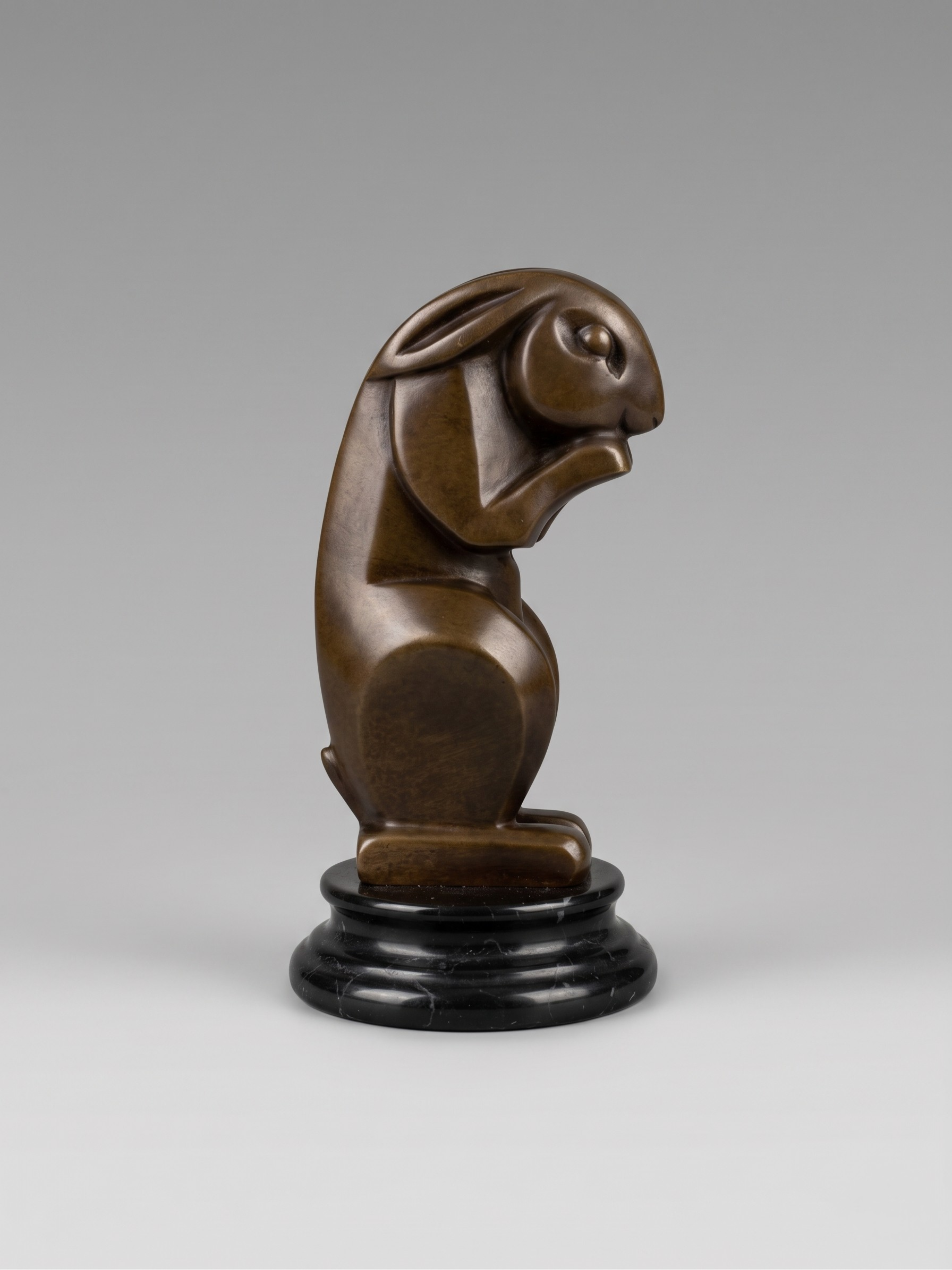 Patinated bronze rabbit sculpture, signed Bizette, Art Deco style - 16cm