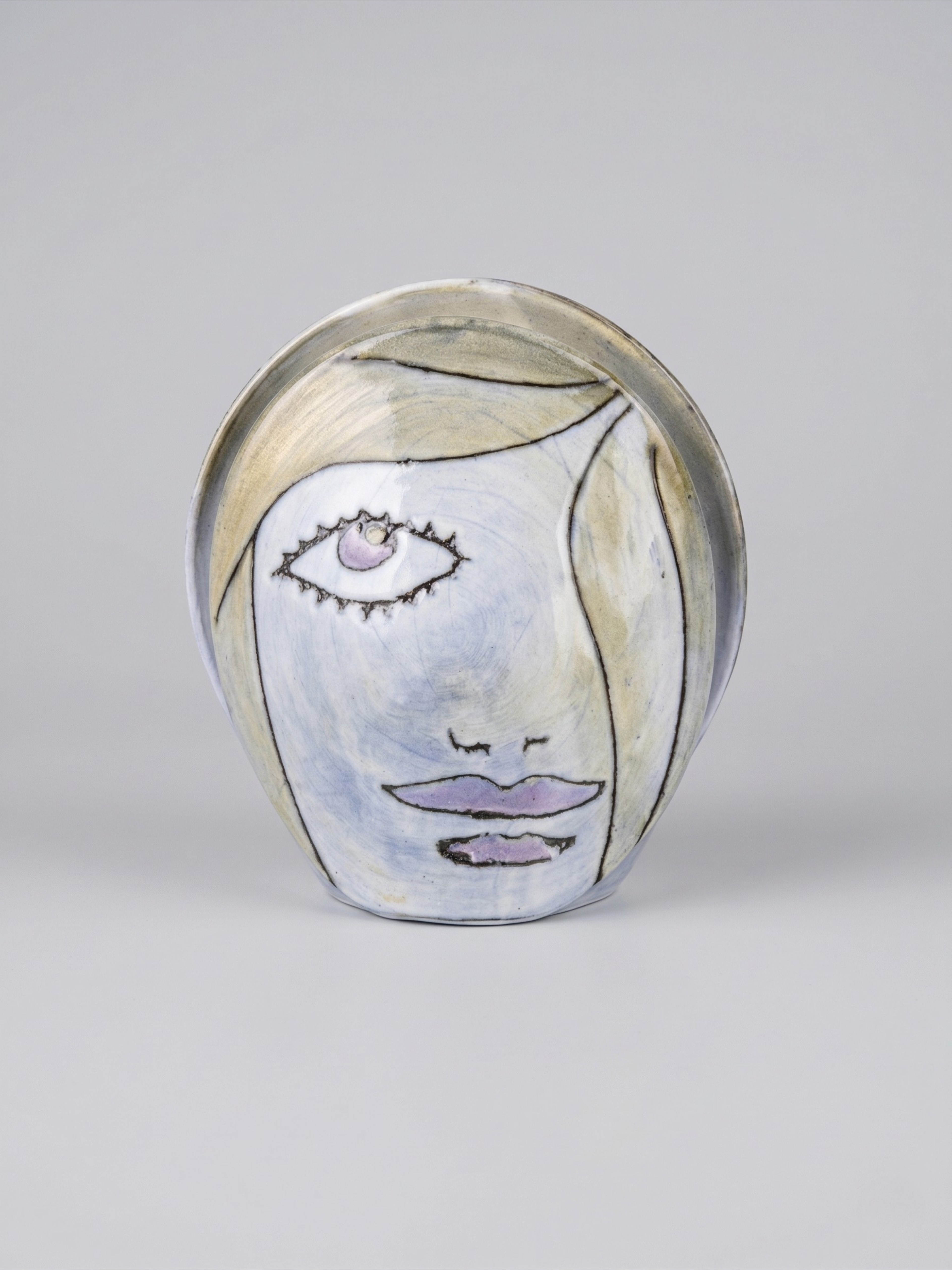 Signed Michel Argans face sculpture vase – artistic ceramic – contemporary style - 17cm