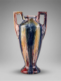 Large Elgé vase – French art pottery – Art Deco handles – polychrome flambé glaze - 32 cm