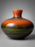 Vase Dümler & Breiden 174/15 West Germany en céramique émaillée – Années 1960-70 – Dégradé brun et vert