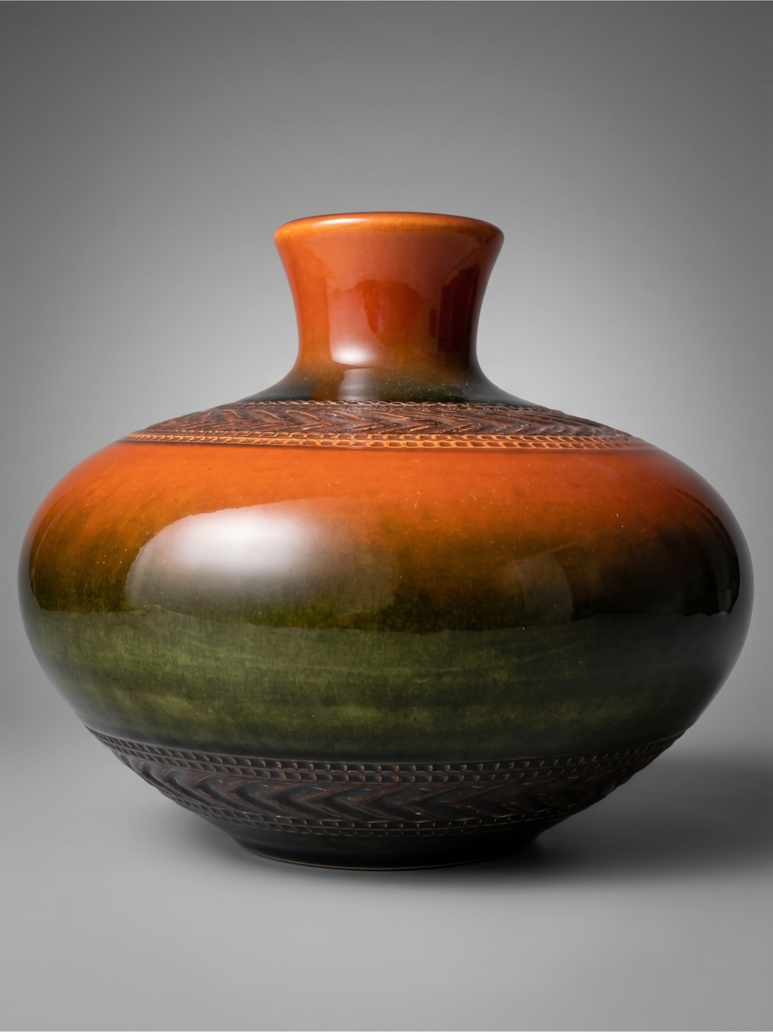 Vase Dümler & Breiden 174/15 West Germany en céramique émaillée – Années 1960-70 – Dégradé brun et vert