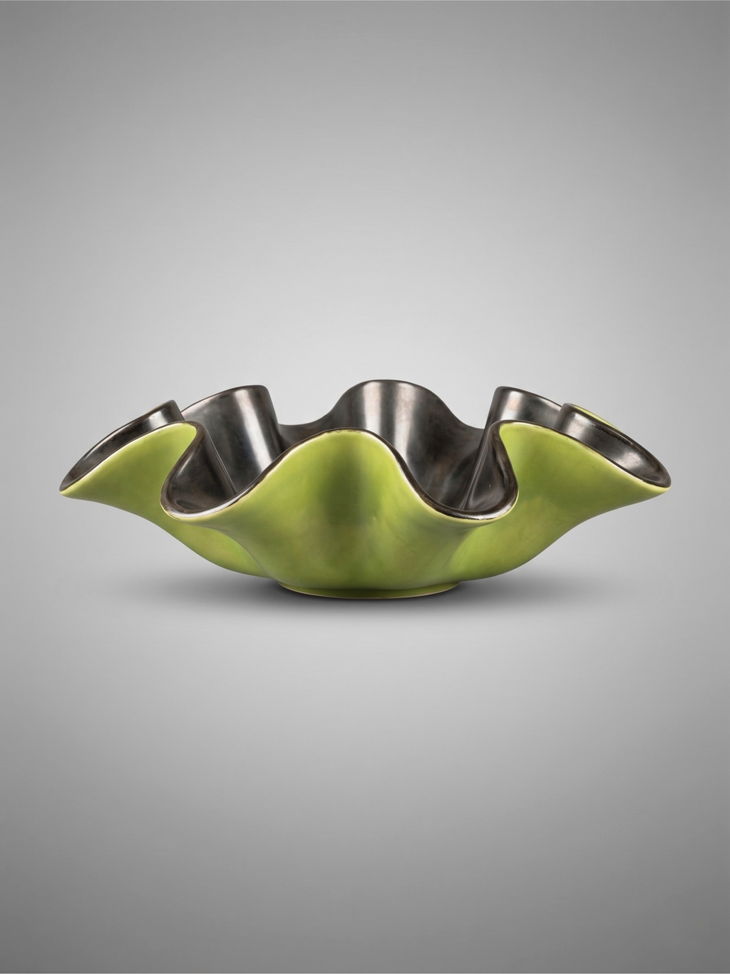 Lime green and black Saint-Clément ceramic bowl / centerpiece – model 8218 – B. Letalle – 1950s