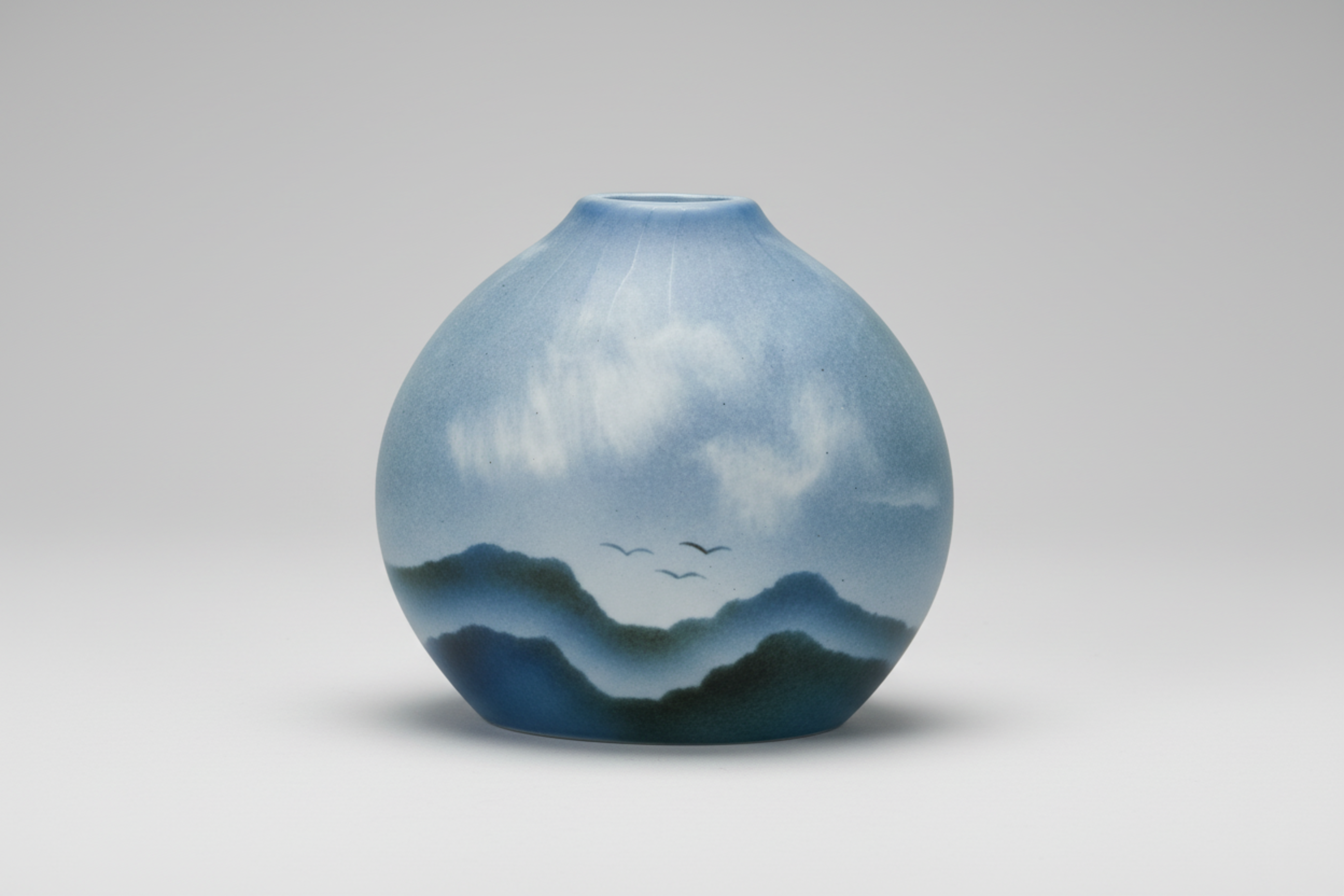 Virebent Porzellanvase – minimalistische Landschaft, Frankreich, 1970er Jahre – 16cm