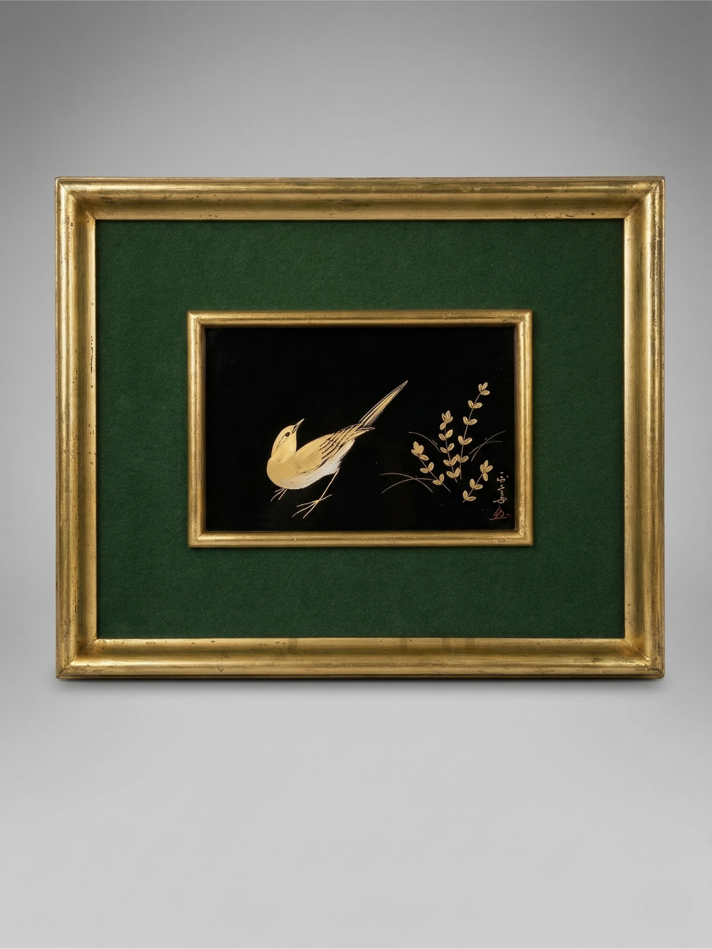 Tableau en laque japonaise incrustée – oiseau “Sekirei” – travail artisanal, édition limitée