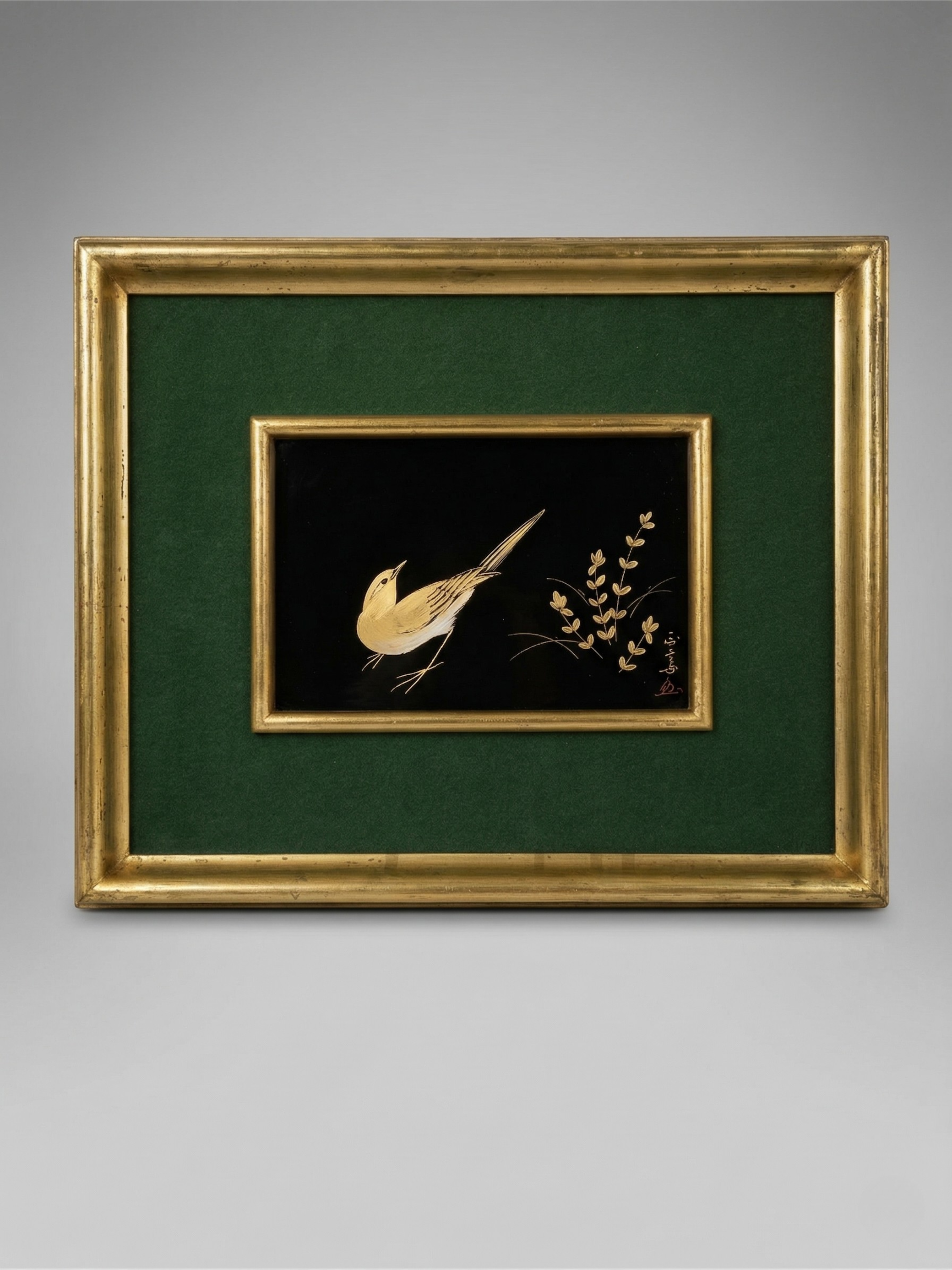 Tableau en laque japonaise incrustée – oiseau “Sekirei” – travail artisanal, édition limitée