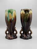 Paire de vases Art Déco / Mid-Century – Faïence belge (attribué Thulin) – Glaçure coulée - 28cm