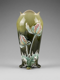 Vase Art Nouveau De Bruyn – Décor chardons en relief – Céramique francaise – 26 cm