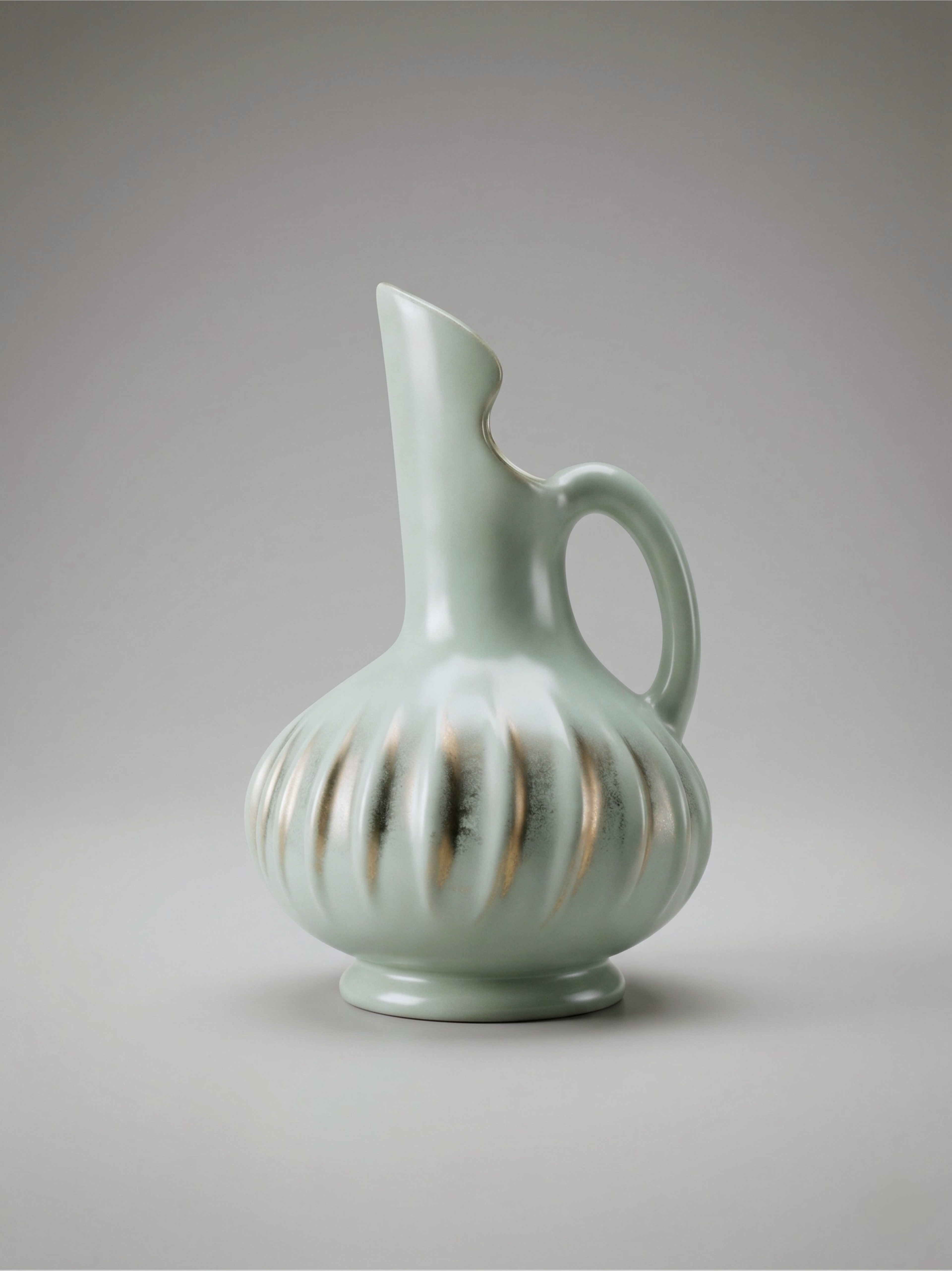 Keramikvase B. Letalle Saint-Clément – Modell 9002 – irisierendes Céladon-Grün – 1950er/60er Jahre – 18 cm