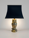 Vintage Eulenlampe aus vergoldetem Metall – Deknudt – Hollywood Regency Stil – 42 cm
