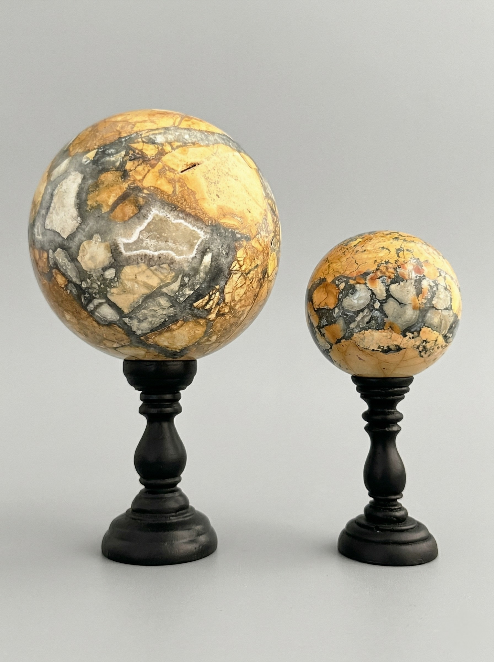 Pair of Maligano Jasper Spheres — Mineral Sculpture on Stands