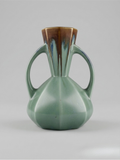 Art-déco-Vase – Faïencerie De Bruyn – Frankreich – Grüne und braune Tropfglasur – 19 cm