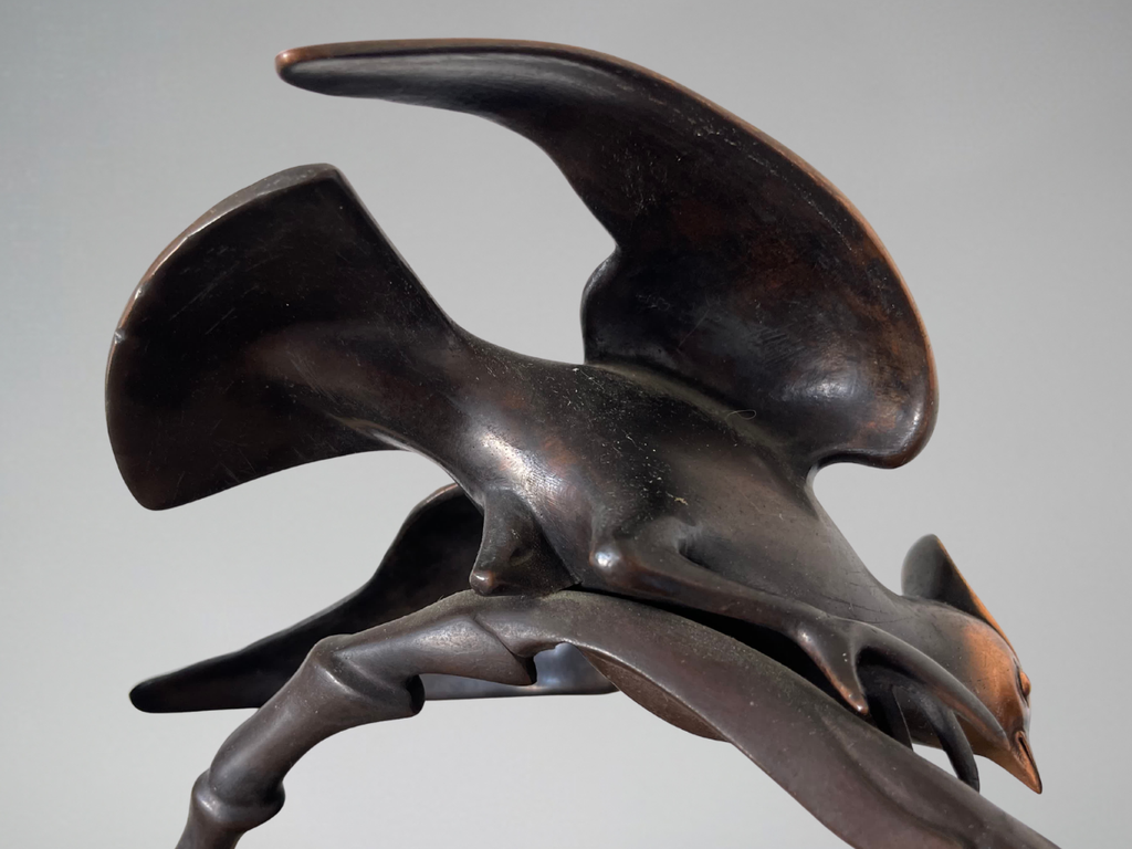 Marcel GUILLEMARD (1886–1932) / Atelier Primavera — Couple de mésanges huppées, importante sculpture Art Déco (77 cm)