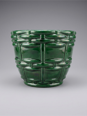Cache-pot / jardinière Art Déco Saint-Clément signé Blanche Letalle – Céramique émaillée vert malachite