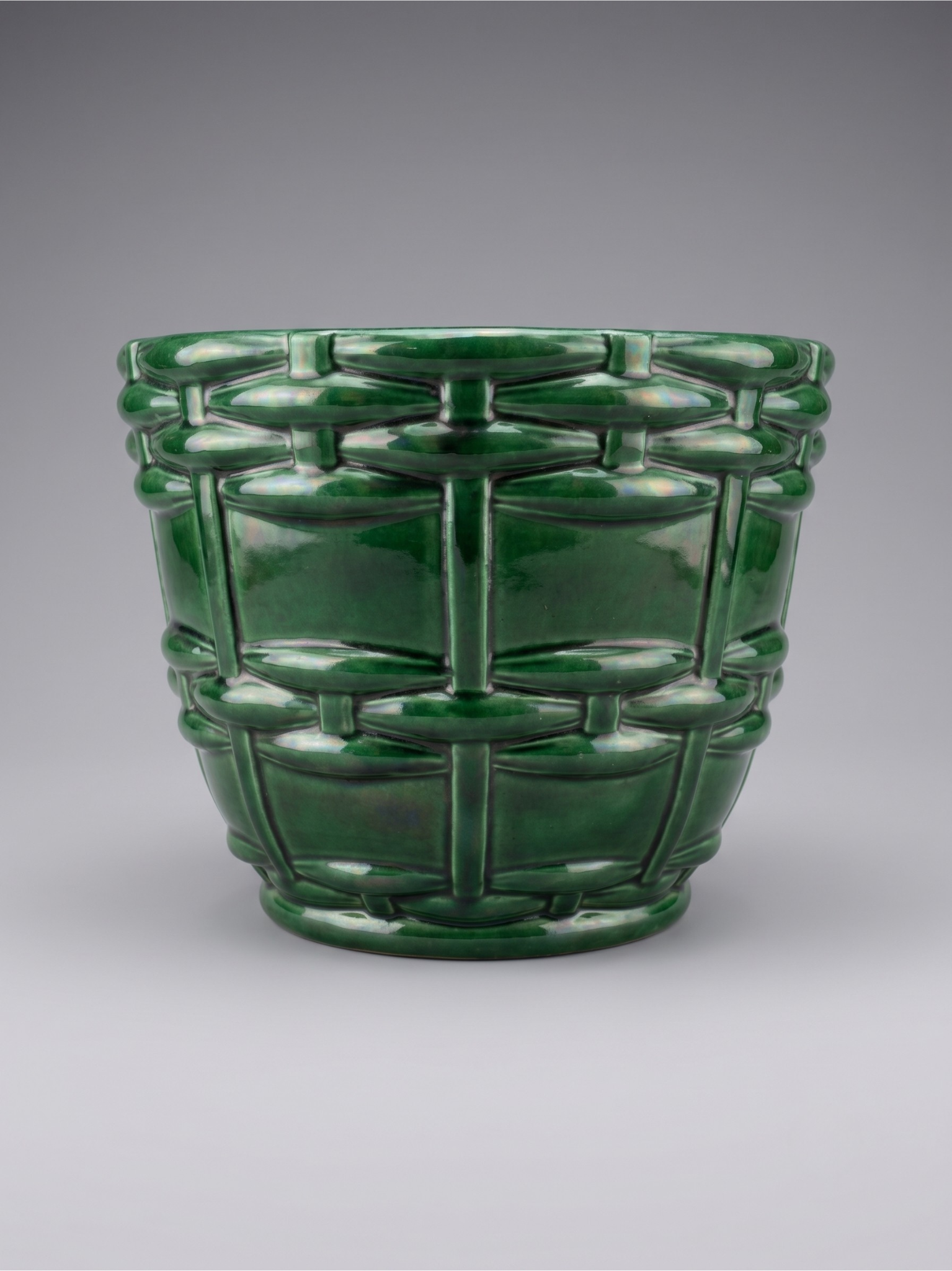 Cache-pot / jardinière Art Déco Saint-Clément signé Blanche Letalle – Céramique émaillée vert malachite