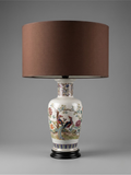 Große Keramiklampe, signiert V.V. Carraresi, inspiriert von traditionellen chinesischen Dekoren.