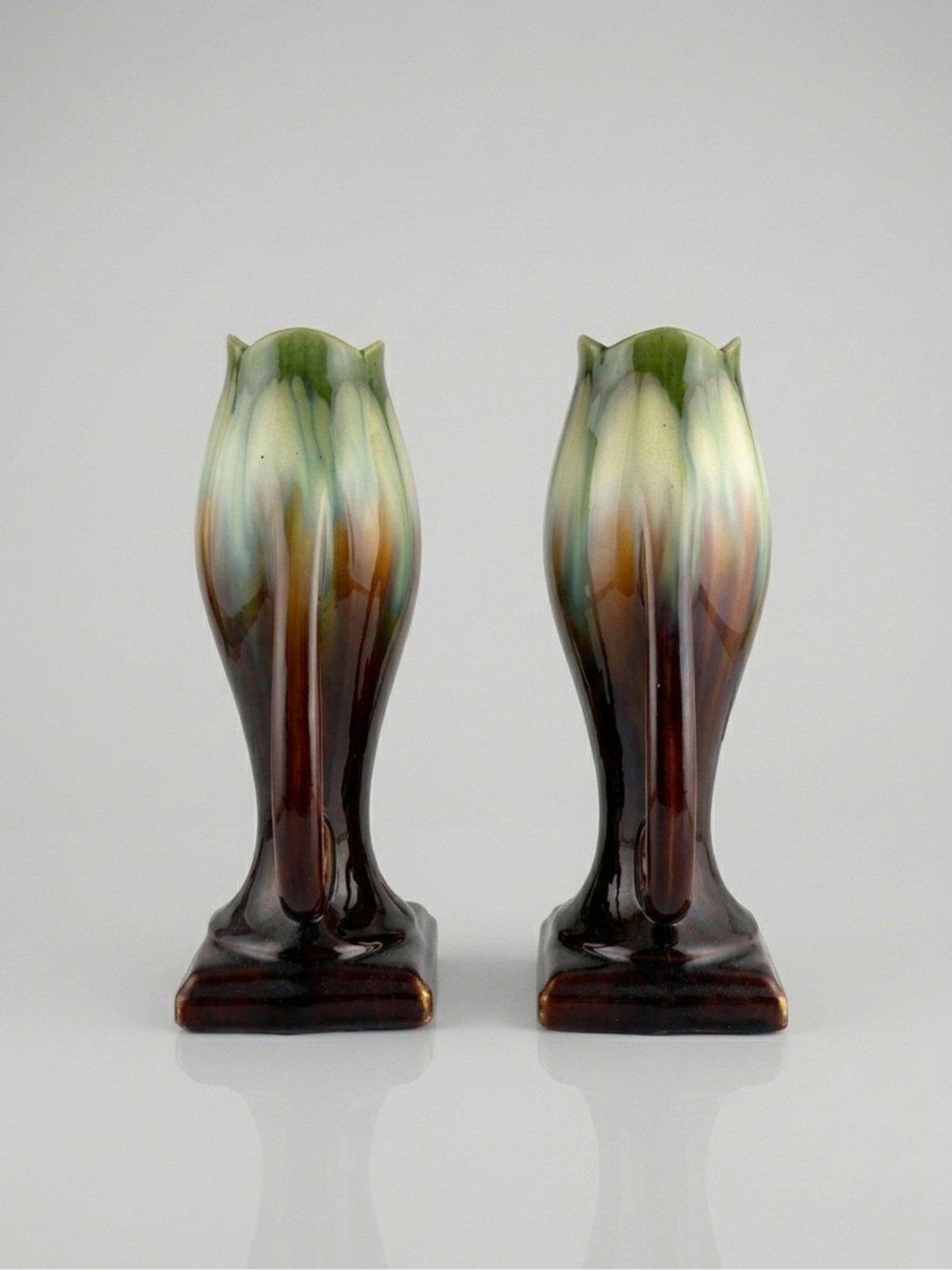 Paire de vases Art Déco – Faïencerie de Thulin (attribué) – Belgique – Glaçure flammée - 29cm