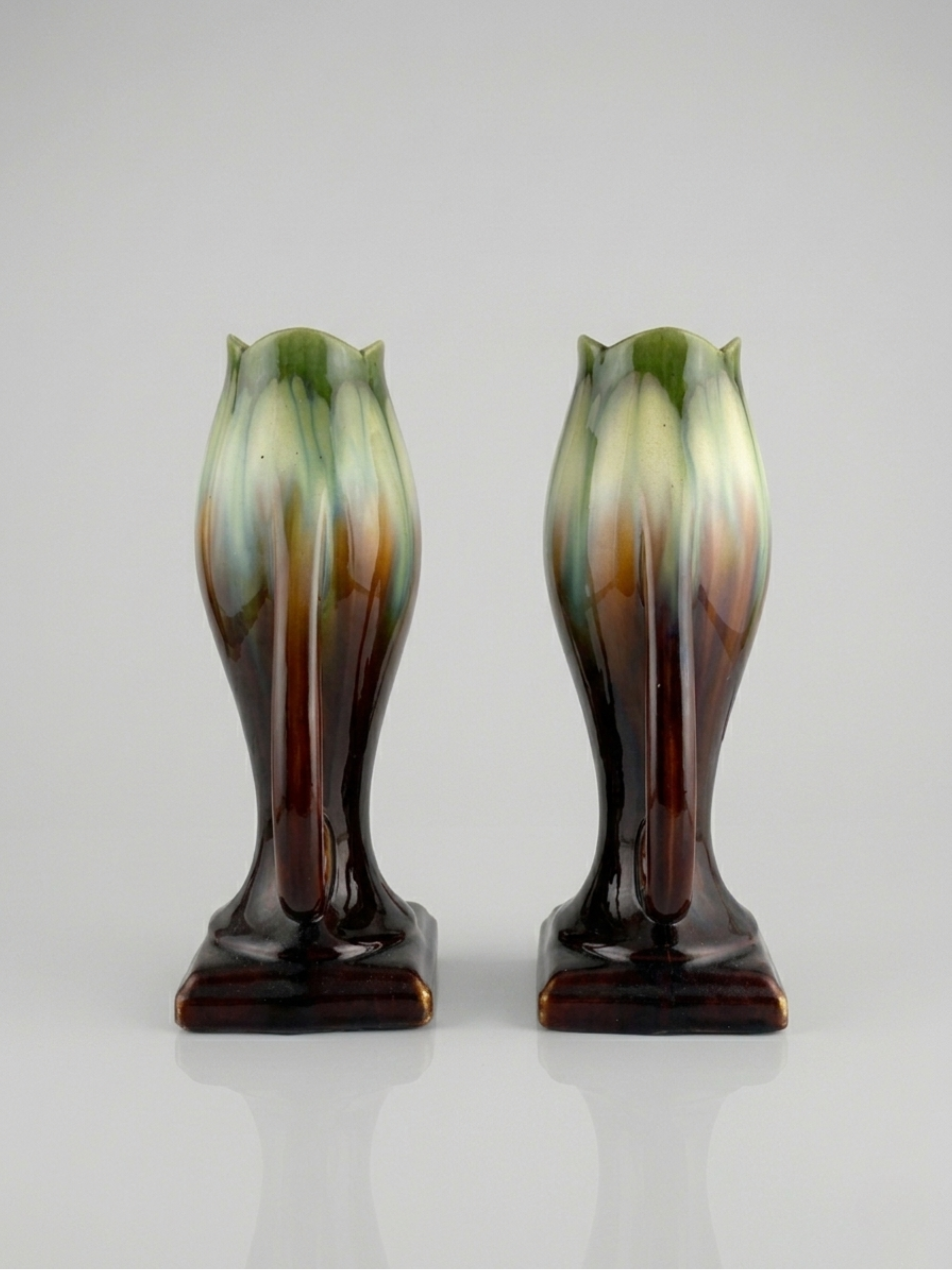 Paar Art-déco-Vasen – Faïencerie de Thulin (zugeschrieben) – Belgien – Flammenlüster – 29 cm