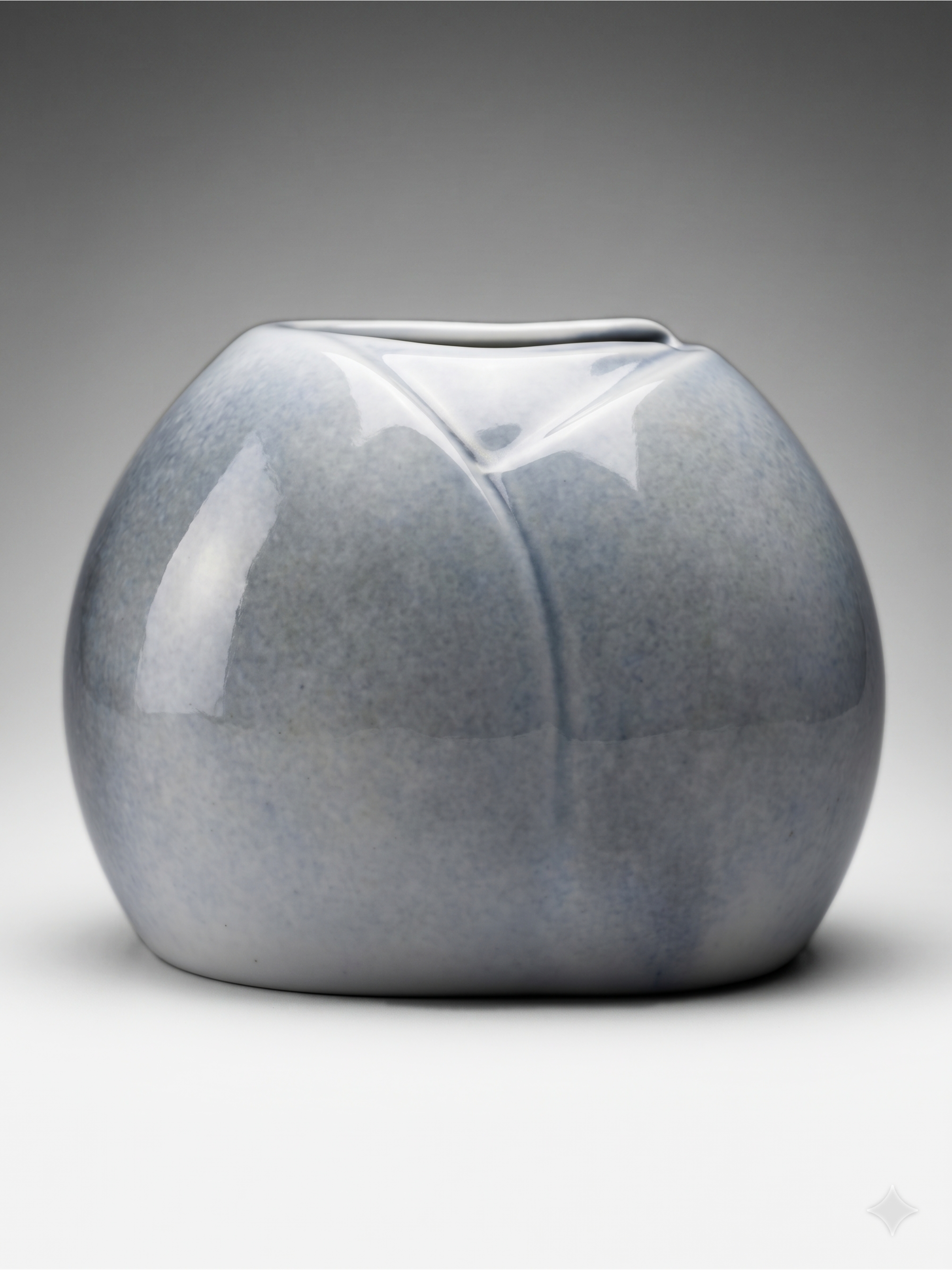 Virebent porcelain vase with a blue gradient, landscape, and bird decoration