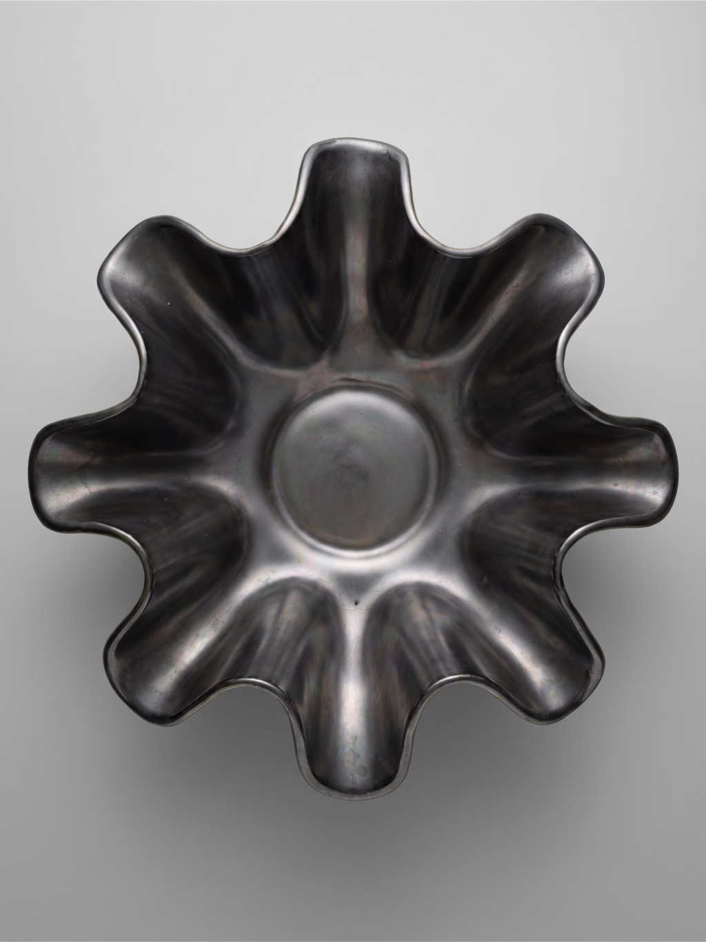 Lime green and black Saint-Clément ceramic bowl / centerpiece – model 8218 – B. Letalle – 1950s