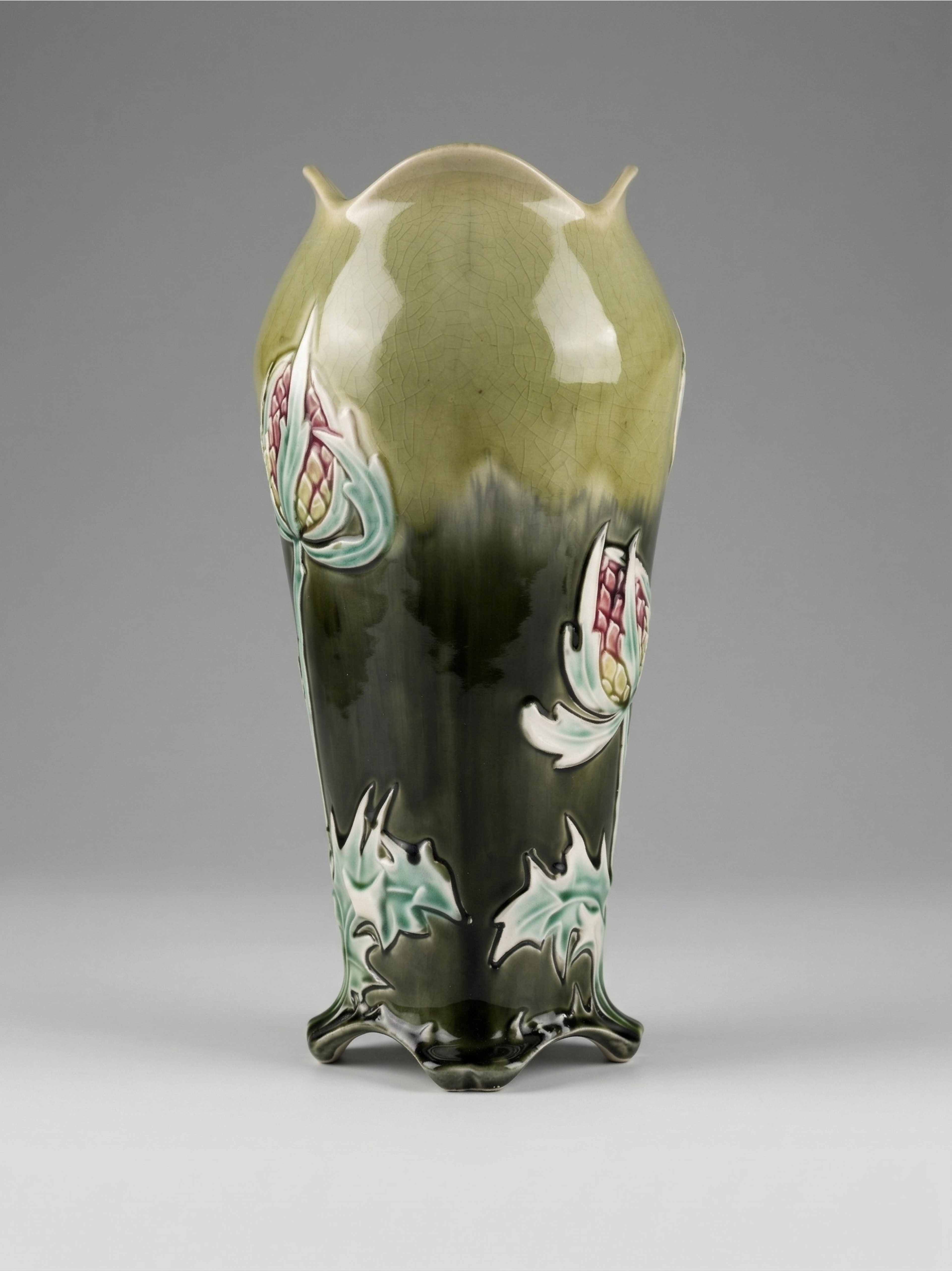 Art Nouveau Vase De Bruyn – Distelreliefdekor – Französische Keramik – 26 cm