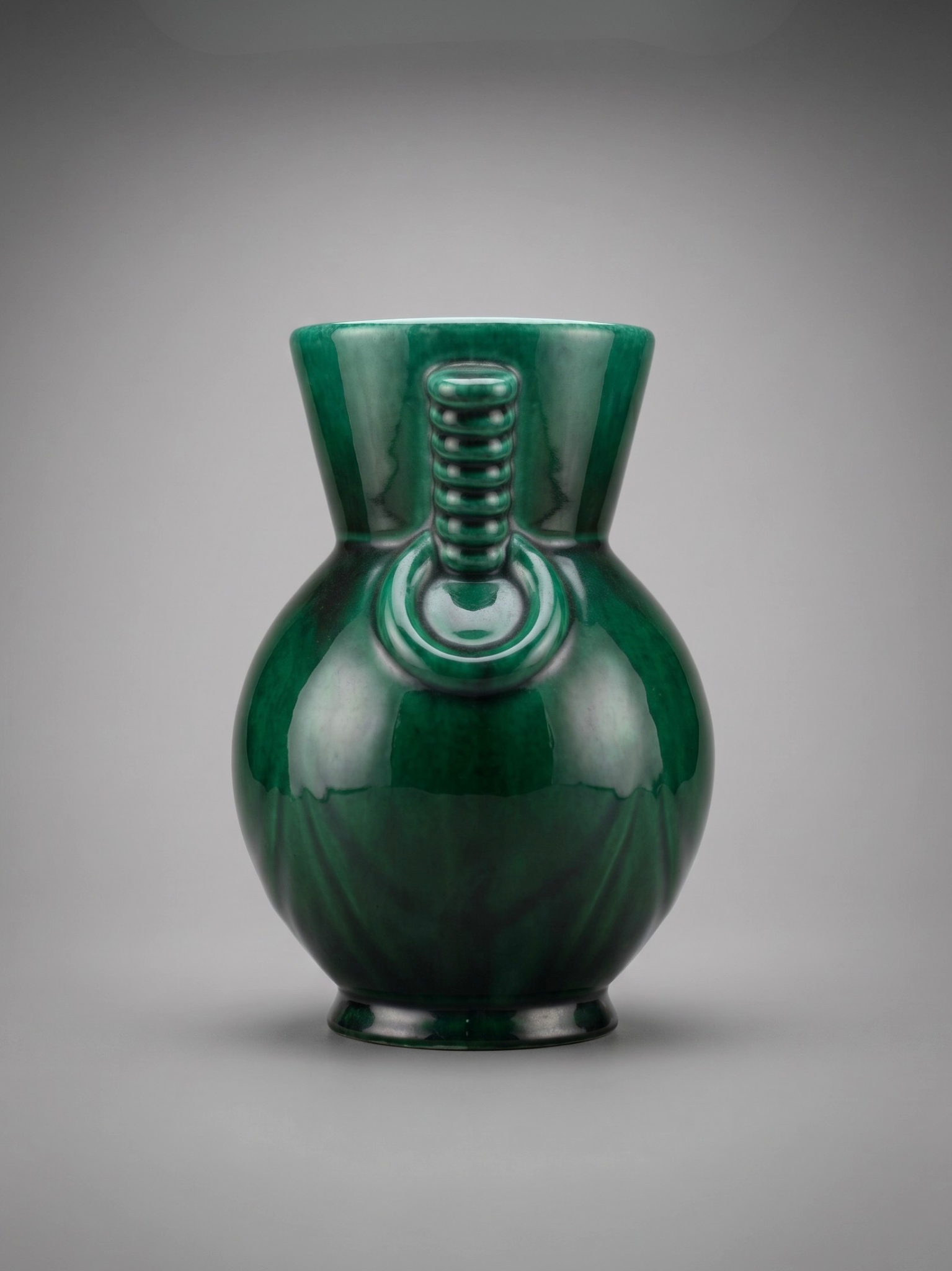 Vase Art Déco Saint-Clément 4159 signé Blanche Letalle – Céramique émaillée vert malachite 18 cm