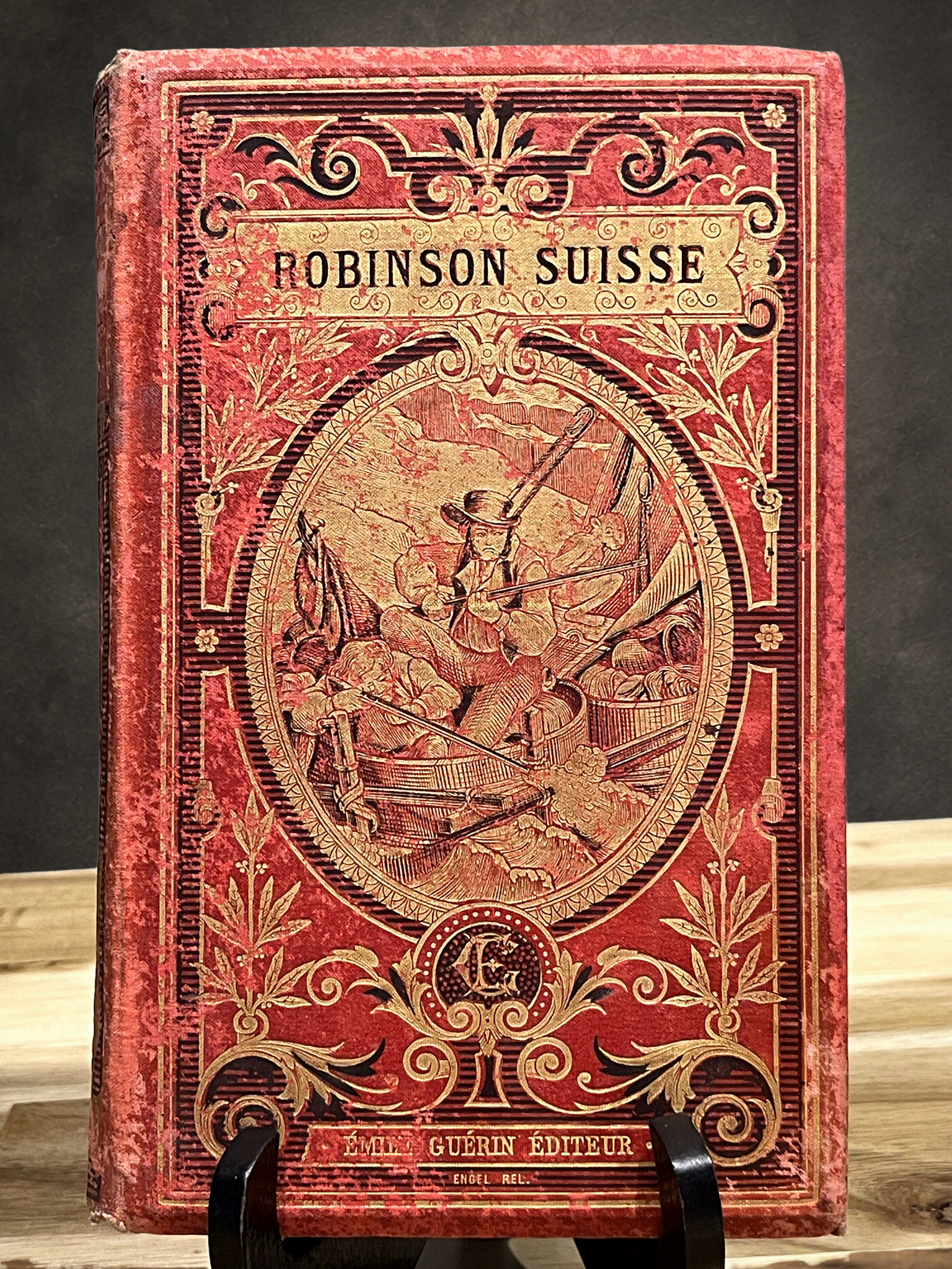 Le Robinson Suisse – Livre ancien illustré XIXe siècle – Cartonnage rouge et or – Émile Guérin Éditeur