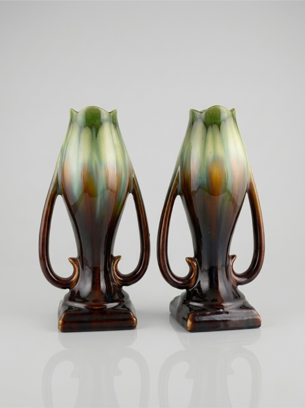 Paire de vases Art Déco – Faïencerie de Thulin (attribué) – Belgique – Glaçure flammée - 29cm