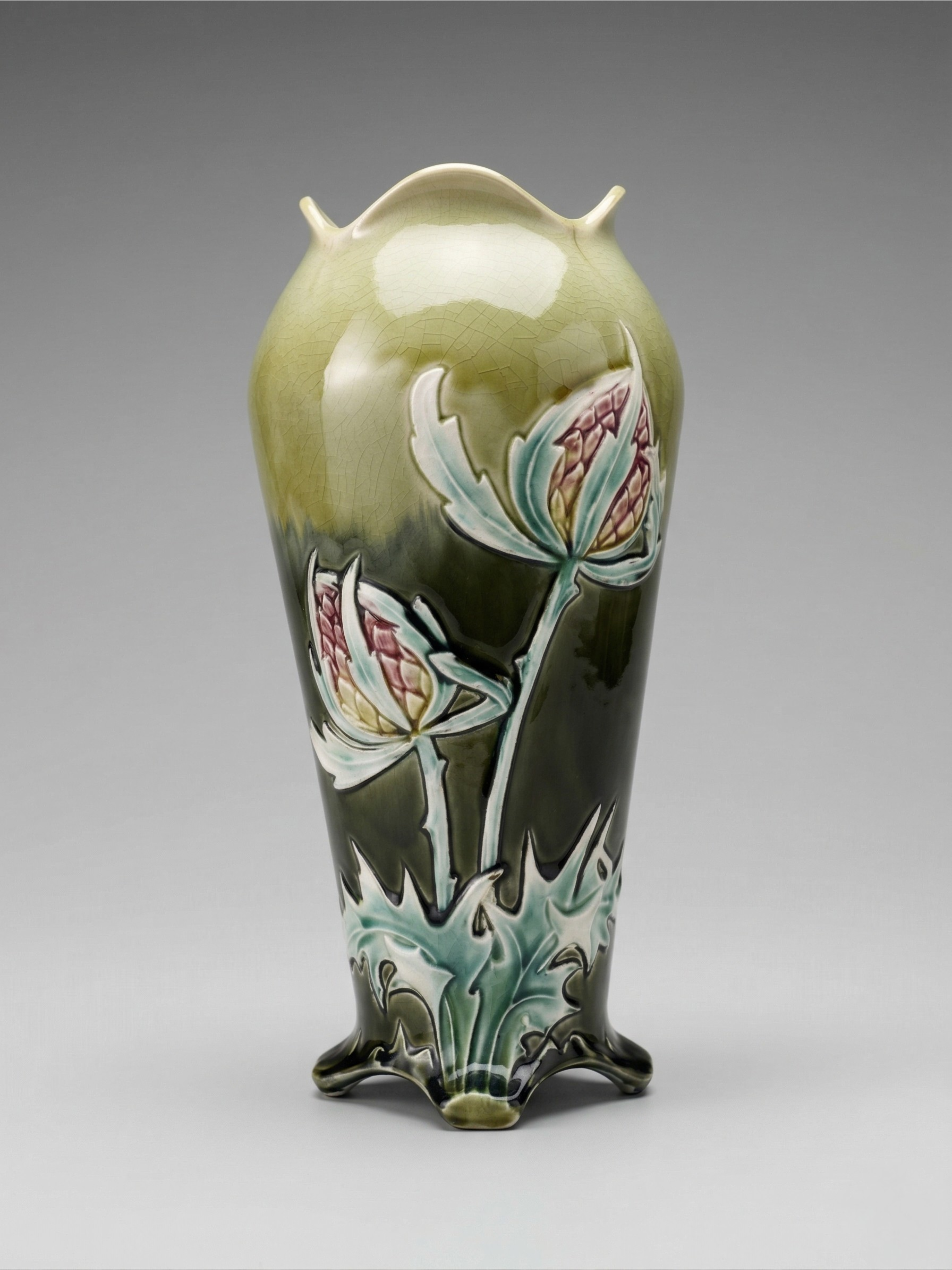 Art Nouveau Vase De Bruyn – Distelreliefdekor – Französische Keramik – 26 cm