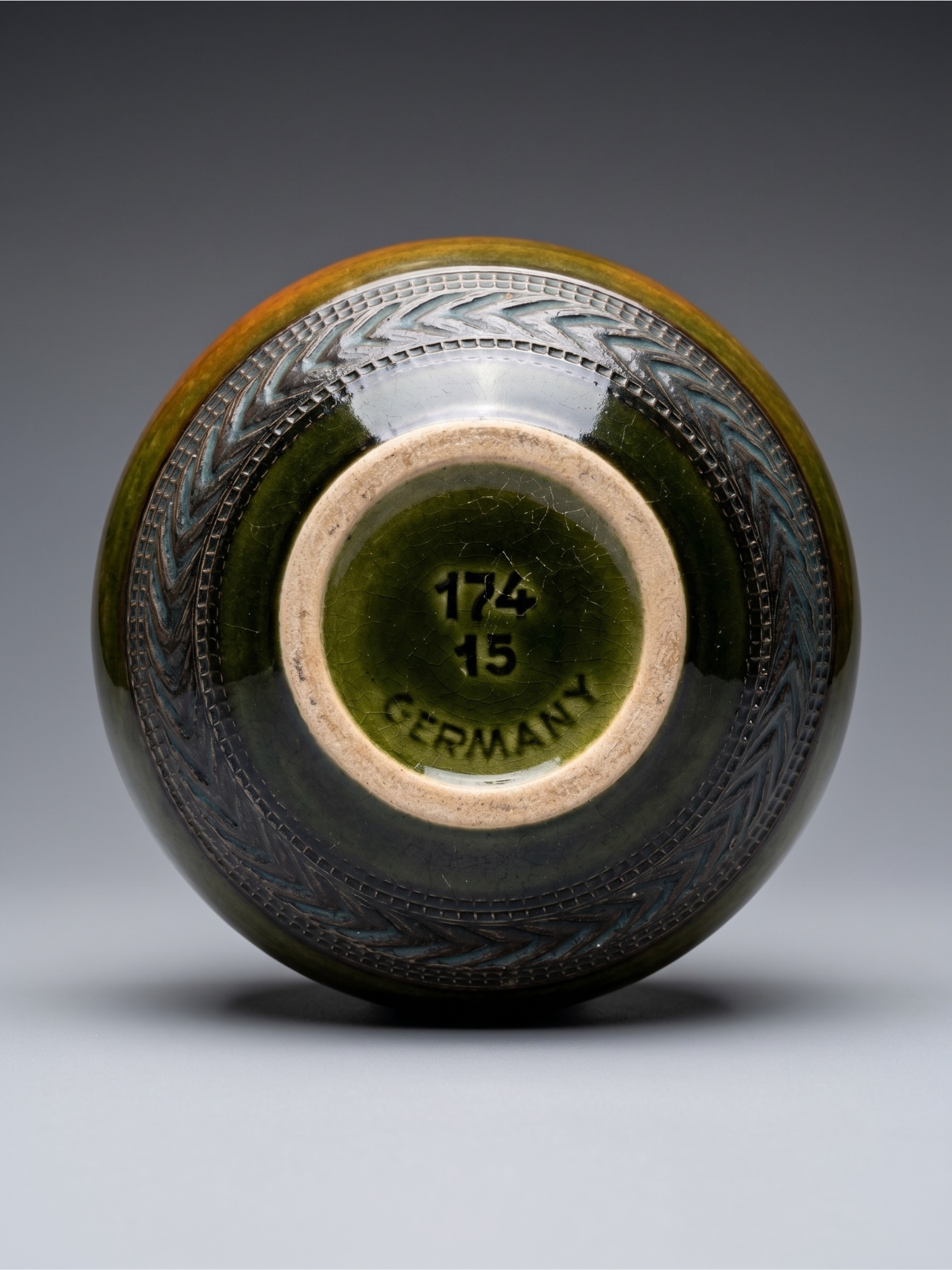 Vase Dümler & Breiden 174/15 West Germany en céramique émaillée – Années 1960-70 – Dégradé brun et vert