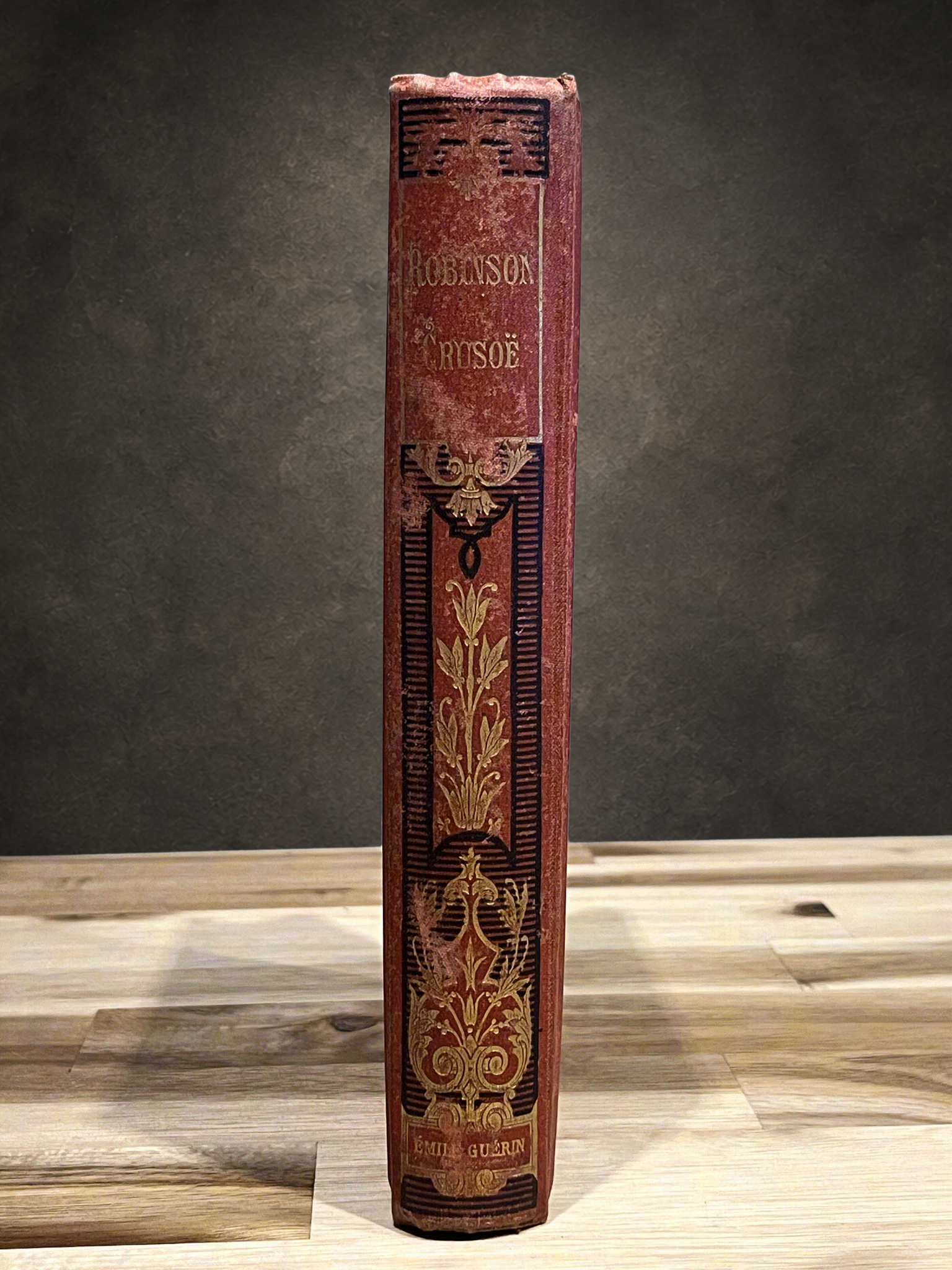 Livre ancien “Aventures de Robinson Crusoé” – Daniel De Foë – Émile Guérin Éditeur – Fin XIXe siècle – Reliure rouge illustrée