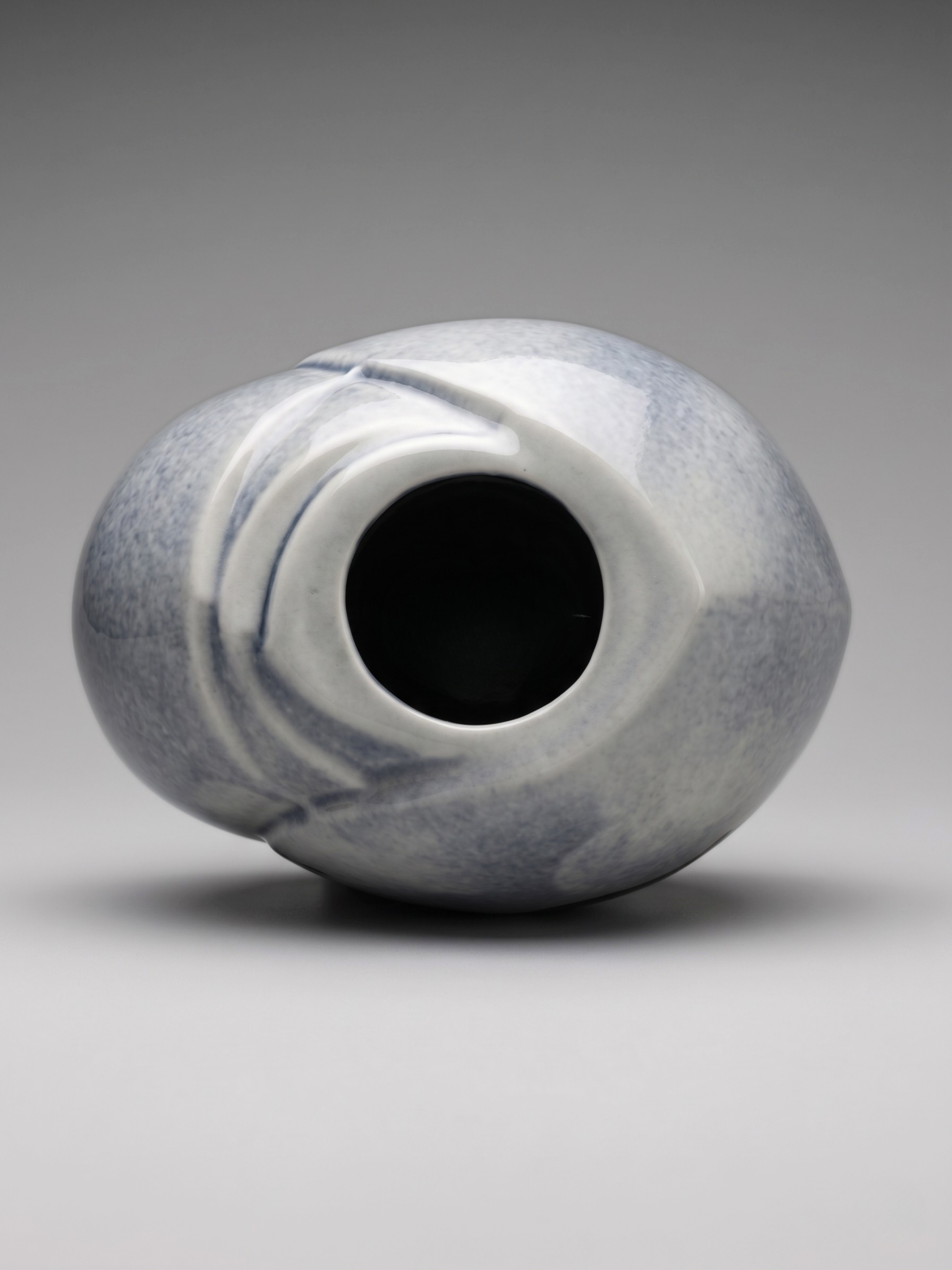 Virebent porcelain vase with a blue gradient, landscape, and bird decoration