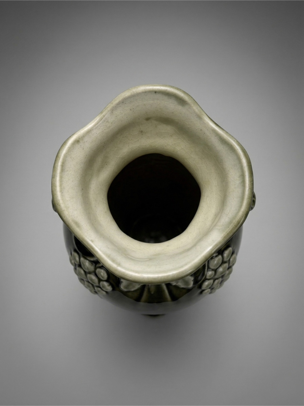 Art Nouveau De Bruyn Vase – Model 4696 – Embossed Grape Decoration – Glazed Ceramic – 29 cm