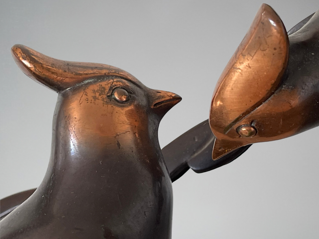 Marcel GUILLEMARD (1886–1932) / Atelier Primavera — Couple de mésanges huppées, importante sculpture Art Déco (77 cm)