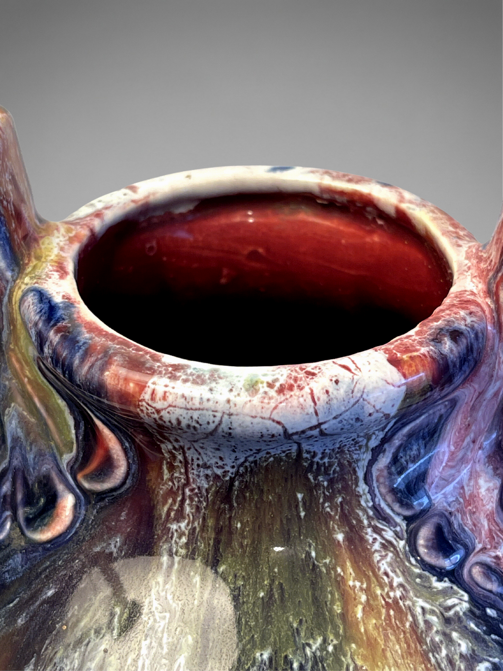 Large Elgé vase – French art pottery – Art Deco handles – polychrome flambé glaze - 32 cm