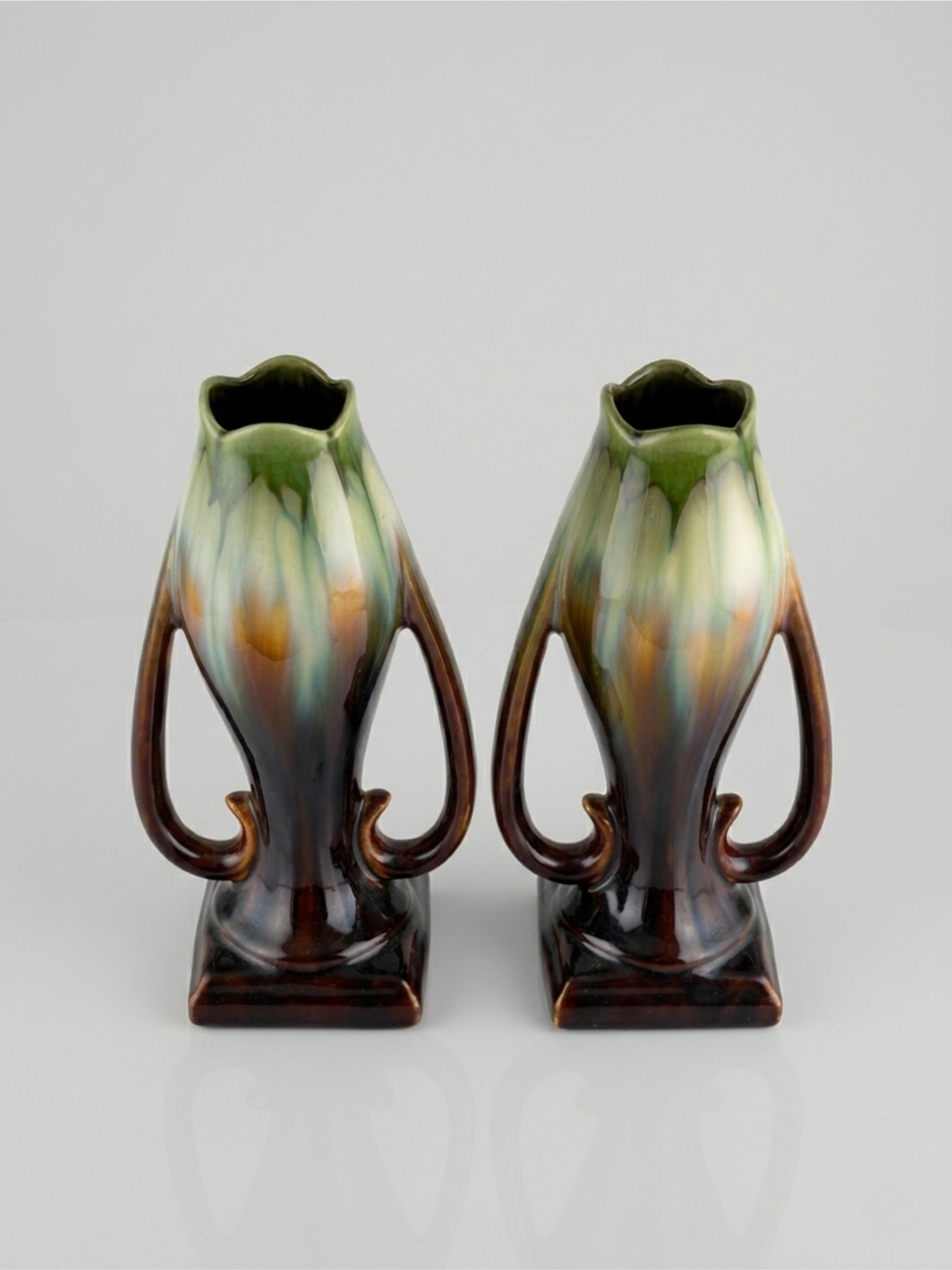 Paar Art-déco-Vasen – Faïencerie de Thulin (zugeschrieben) – Belgien – Flammenlüster – 29 cm