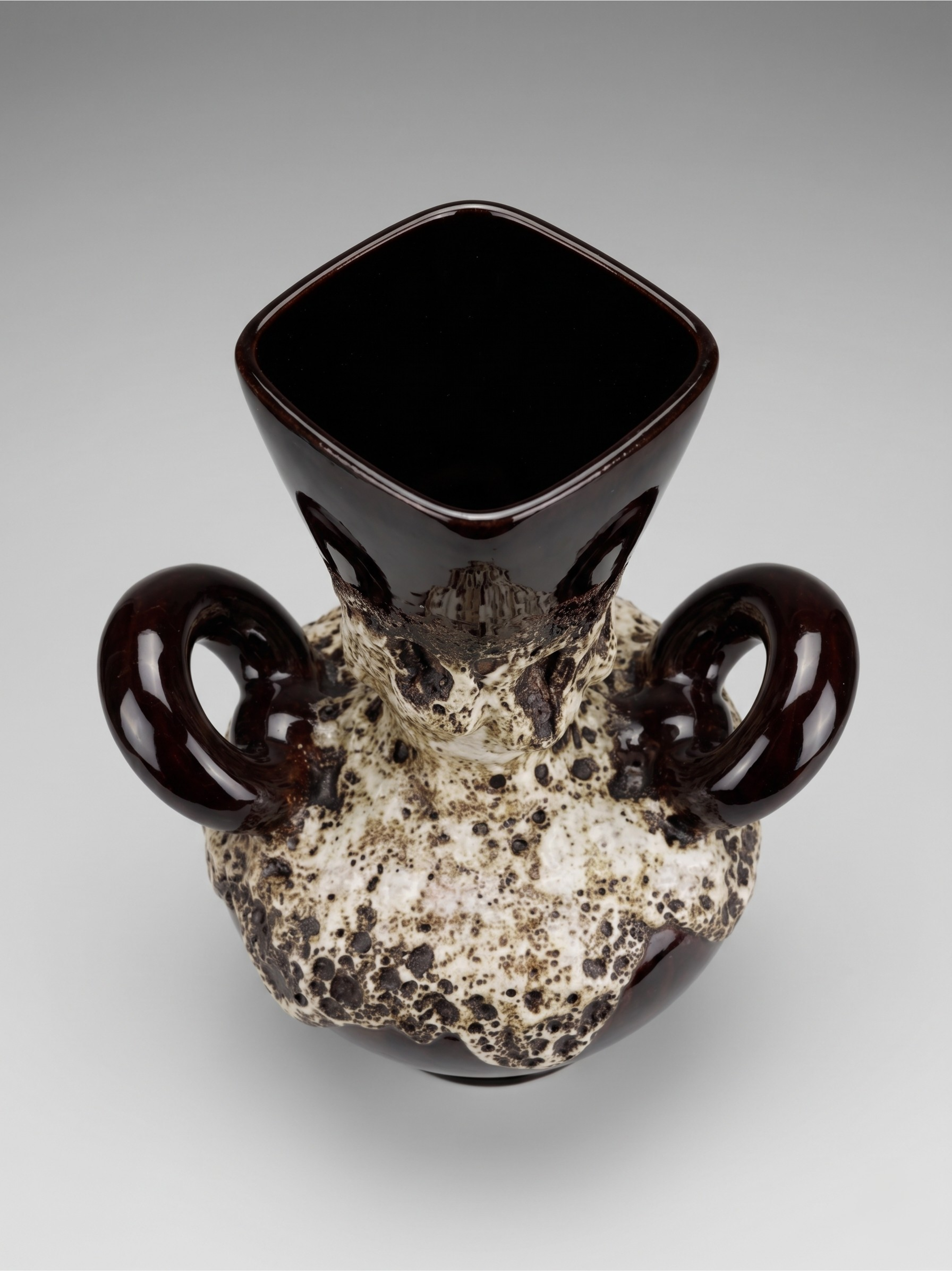 Large Vallauris ceramic vase with handles, "lava" enamel decor, 60s-70s.
