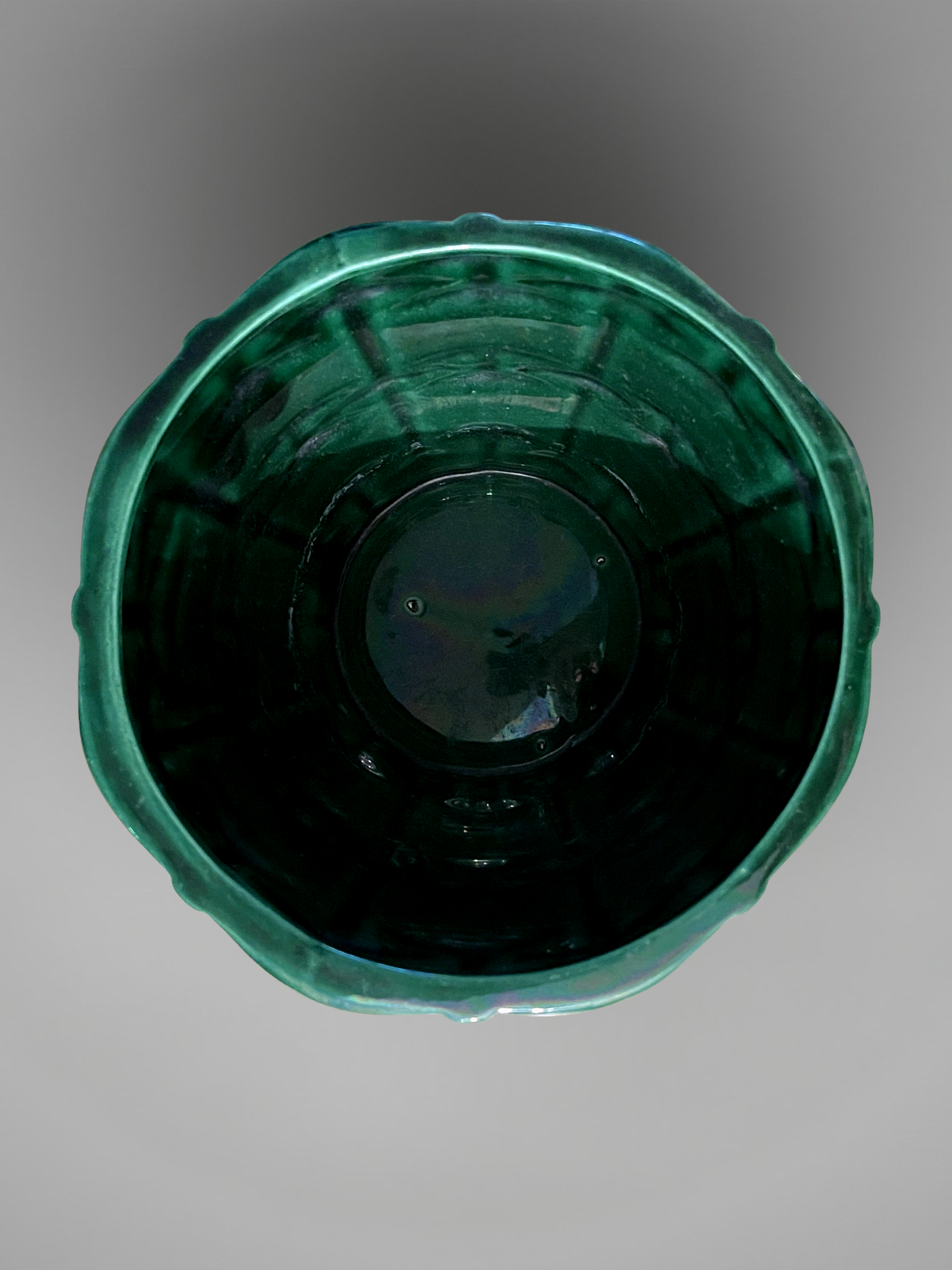 Cache-pot / jardinière Art Déco Saint-Clément signé Blanche Letalle – Céramique émaillée vert malachite