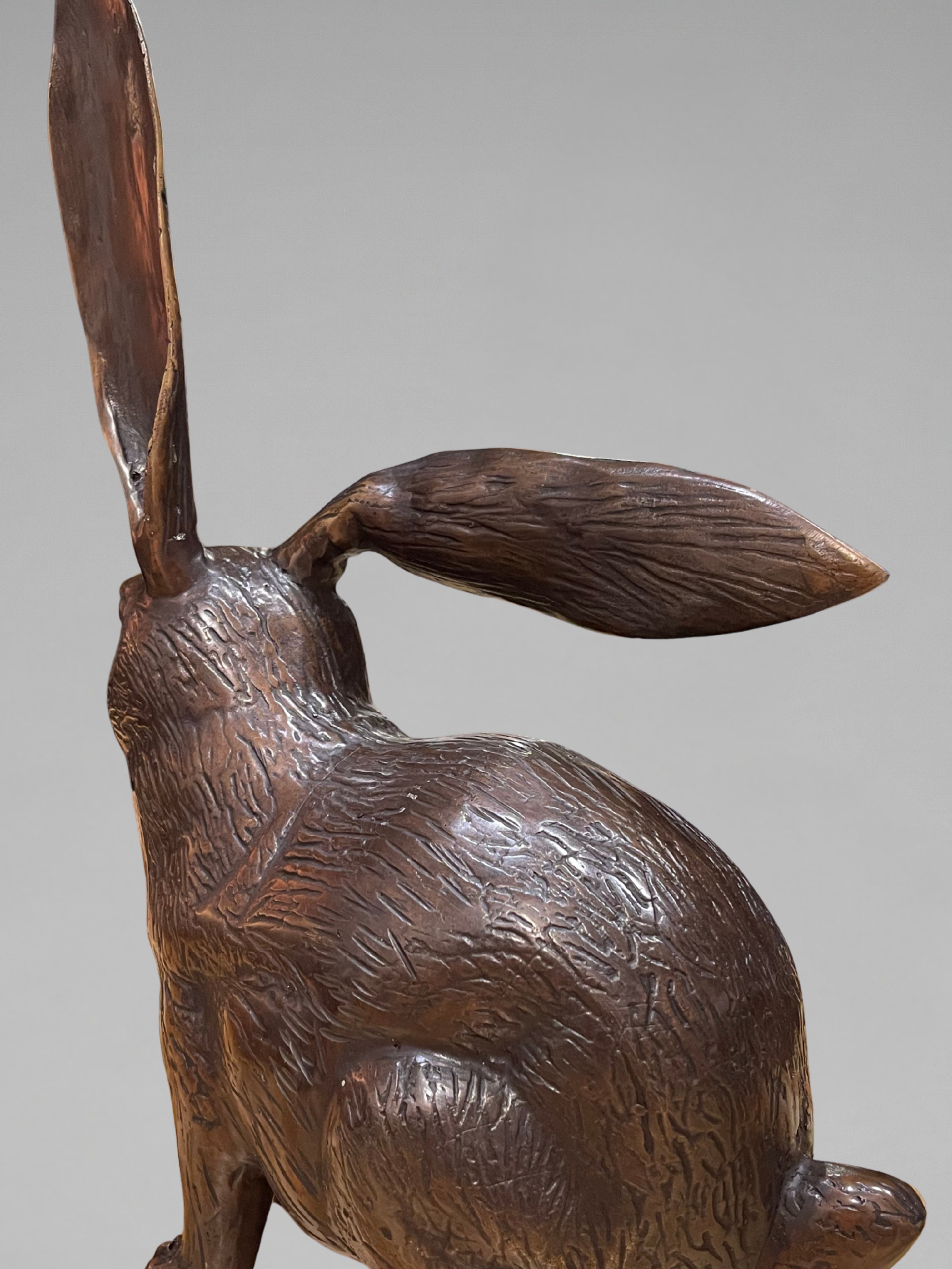 Sculpture animalière – Lièvre / Lapin en bronze – 35 cm