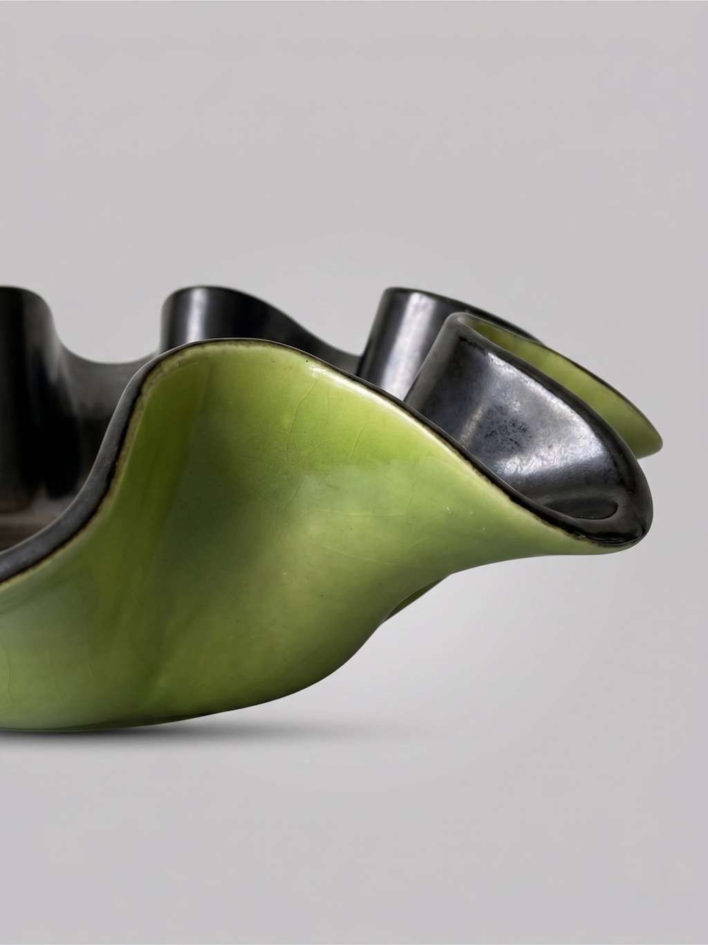 Lime green and black Saint-Clément ceramic bowl / centerpiece – model 8218 – B. Letalle – 1950s