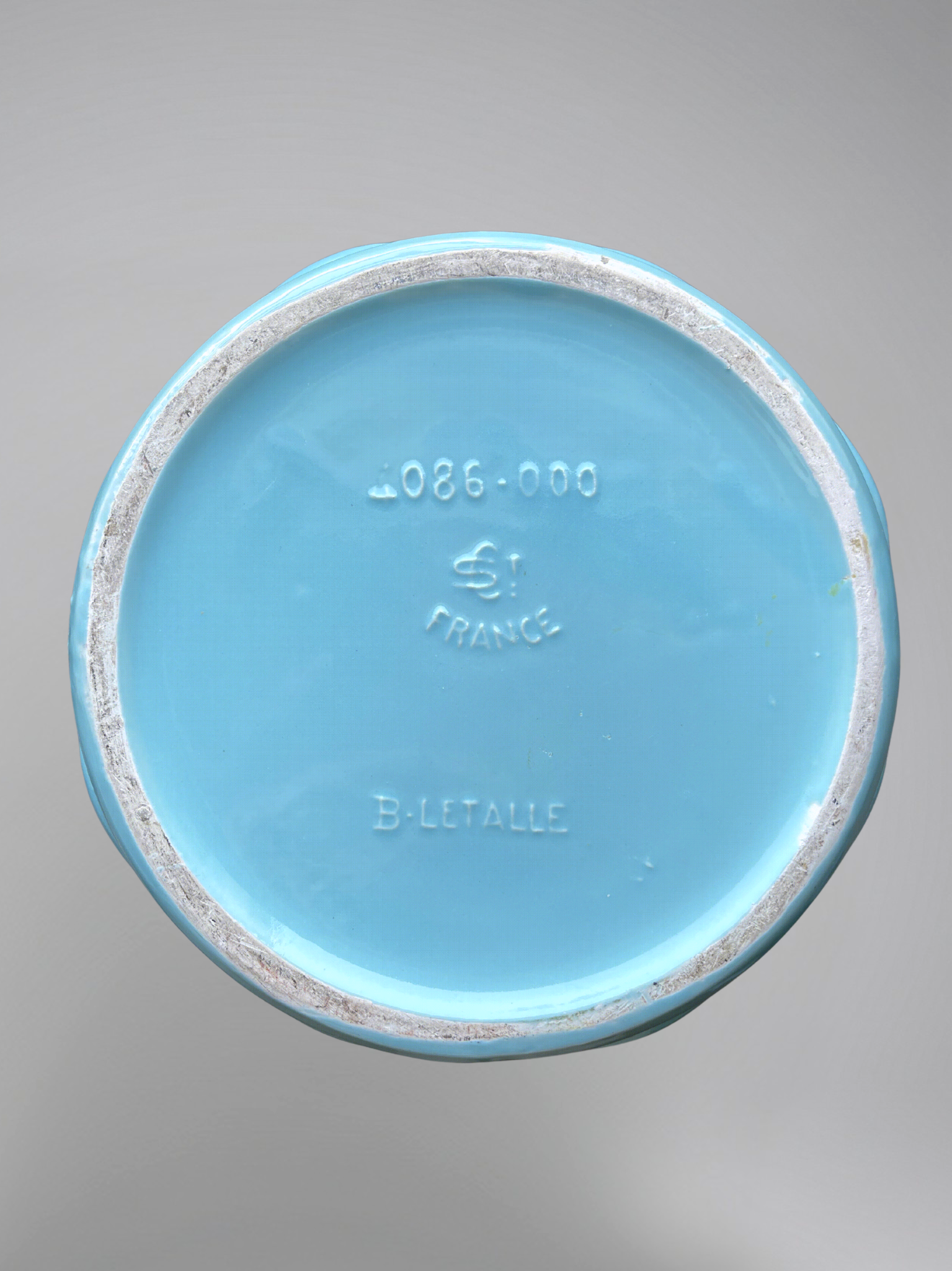 Cache-pot jardinière Saint-Clément signé Blanche Letalle modèle 4086-000 en céramique bleu et dorure – 28 cm