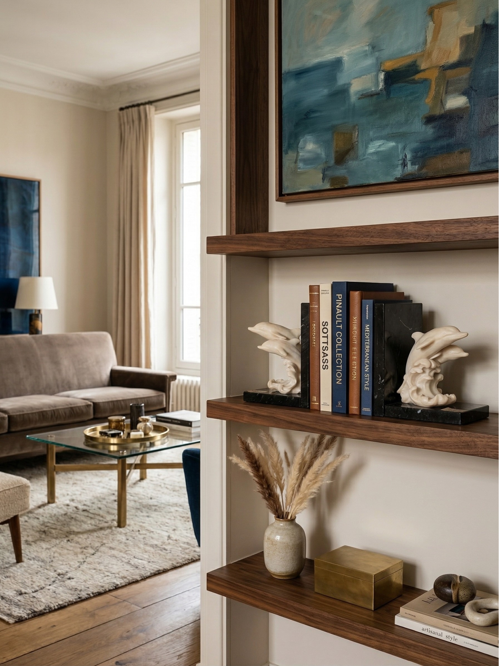Paire de serre-livres dauphins – Résine imitation ivoire & base marbre – Style Art Déco