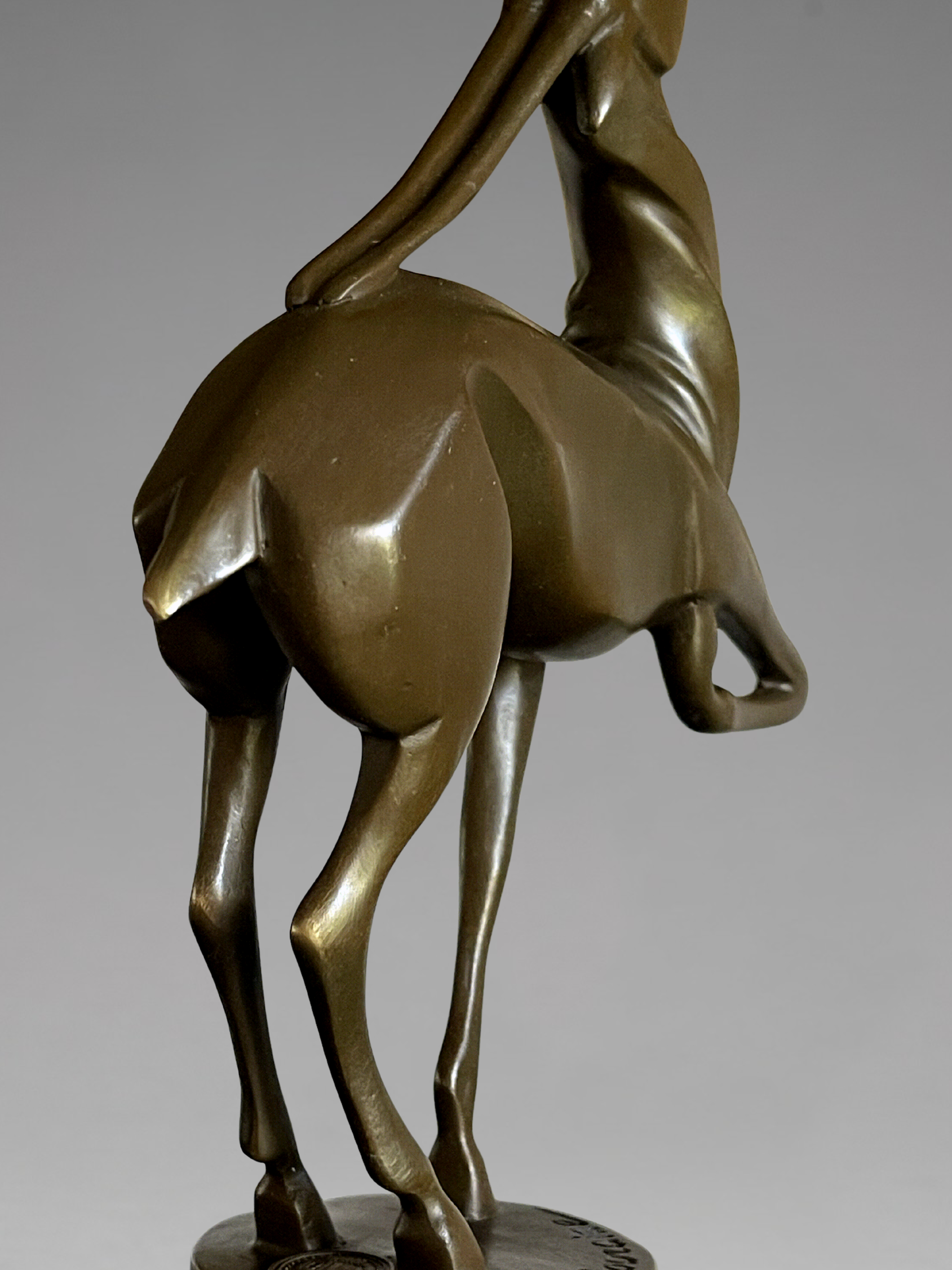 Art Deco patinated bronze antelope sculpture, after Marcel Bouraine, black marble base – 22 cm